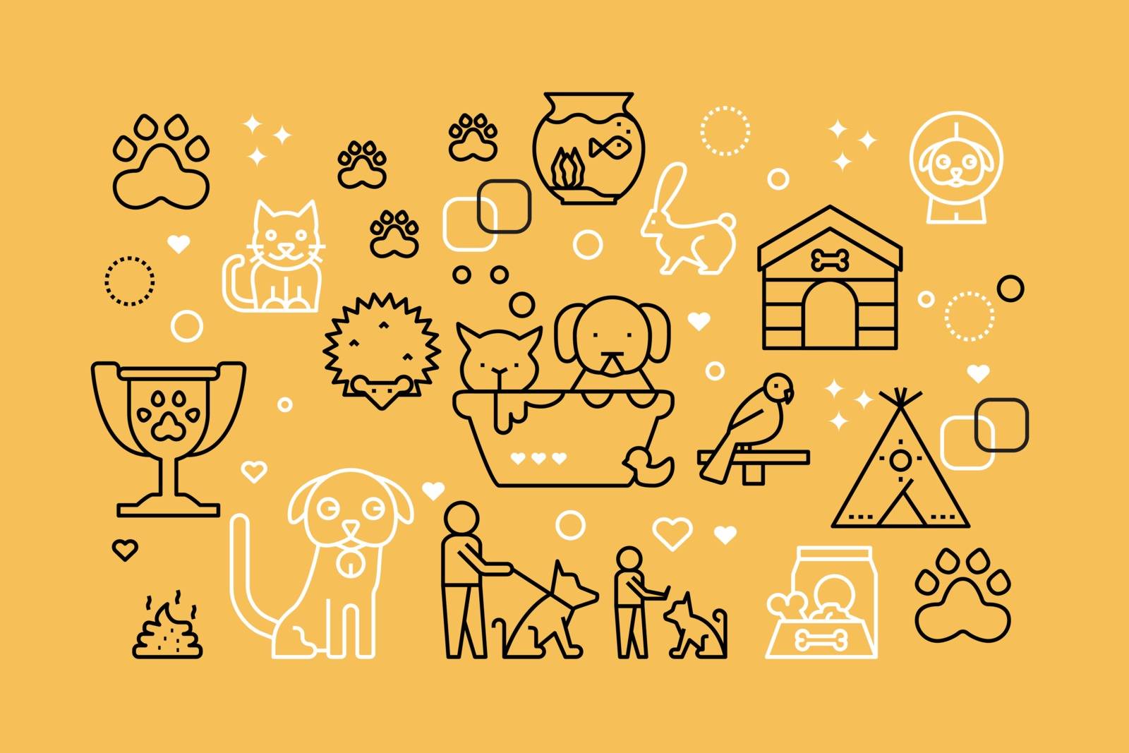 Pets line icons illustration. Design in modern style with related icons ornament concept forwebsite, app, web banner.
