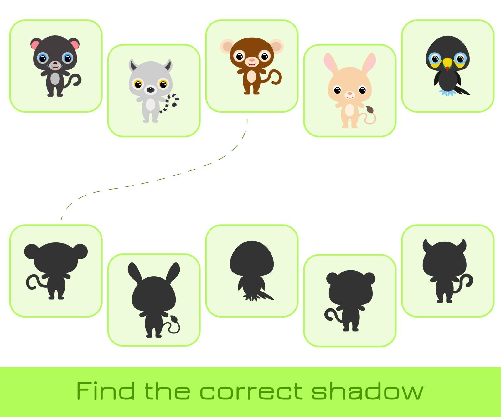 Clip cards game template find correct shadow. Matching game by Melnyk