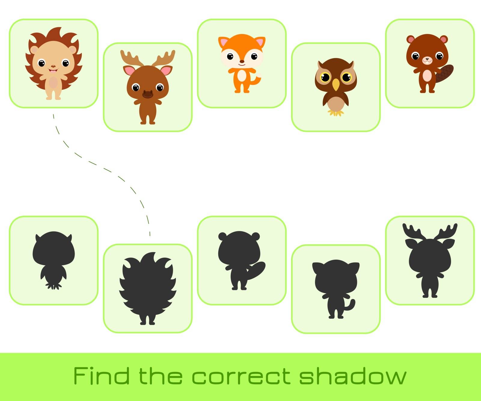 Clip cards game template find correct shadow. Matching game by Melnyk