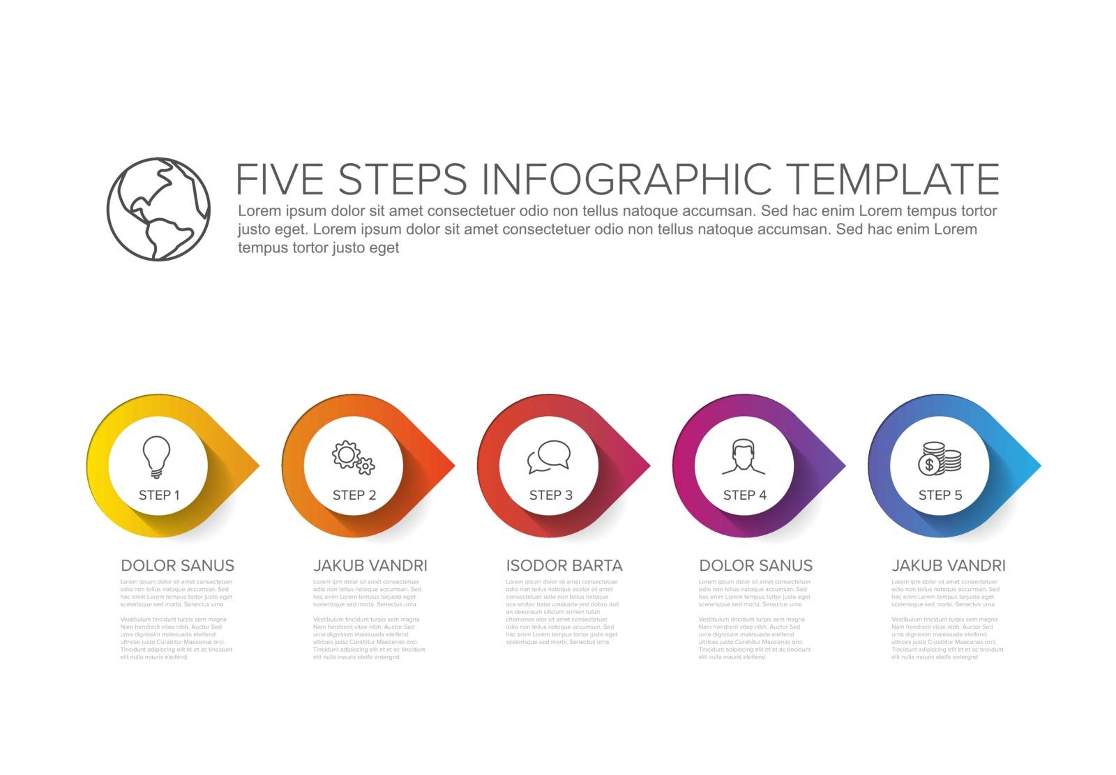 One two three four five - vector progress template with five steps and description