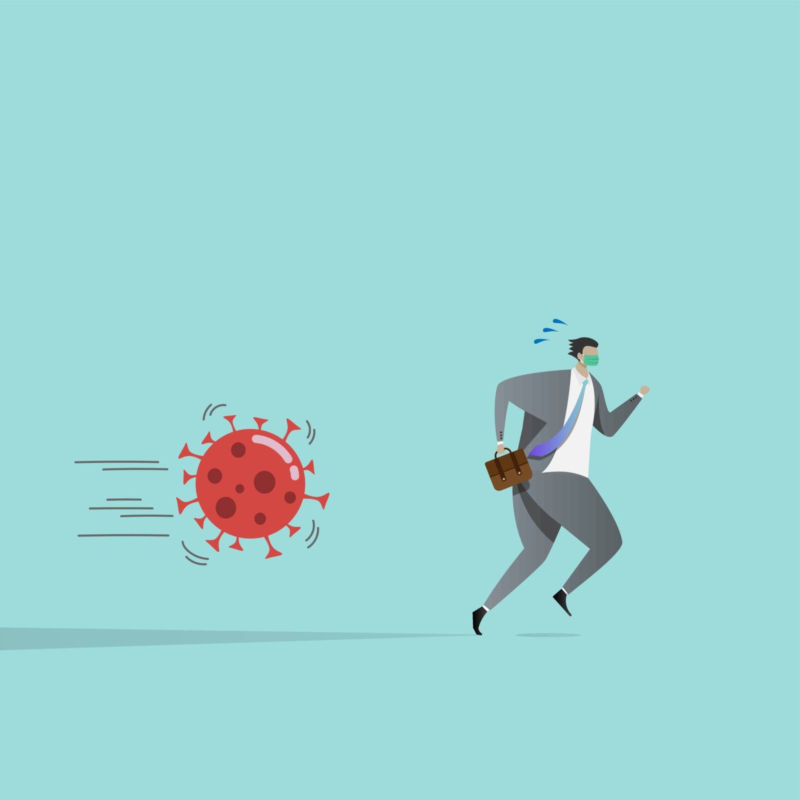 business people run away from coronavirus pathogens, affected by the outbreak. the impact of the COVID-19 epidemic causes businesses to lack revenue.