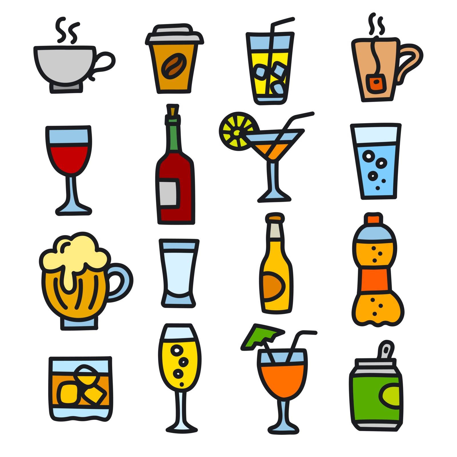 beverages icons set by olegtoka
