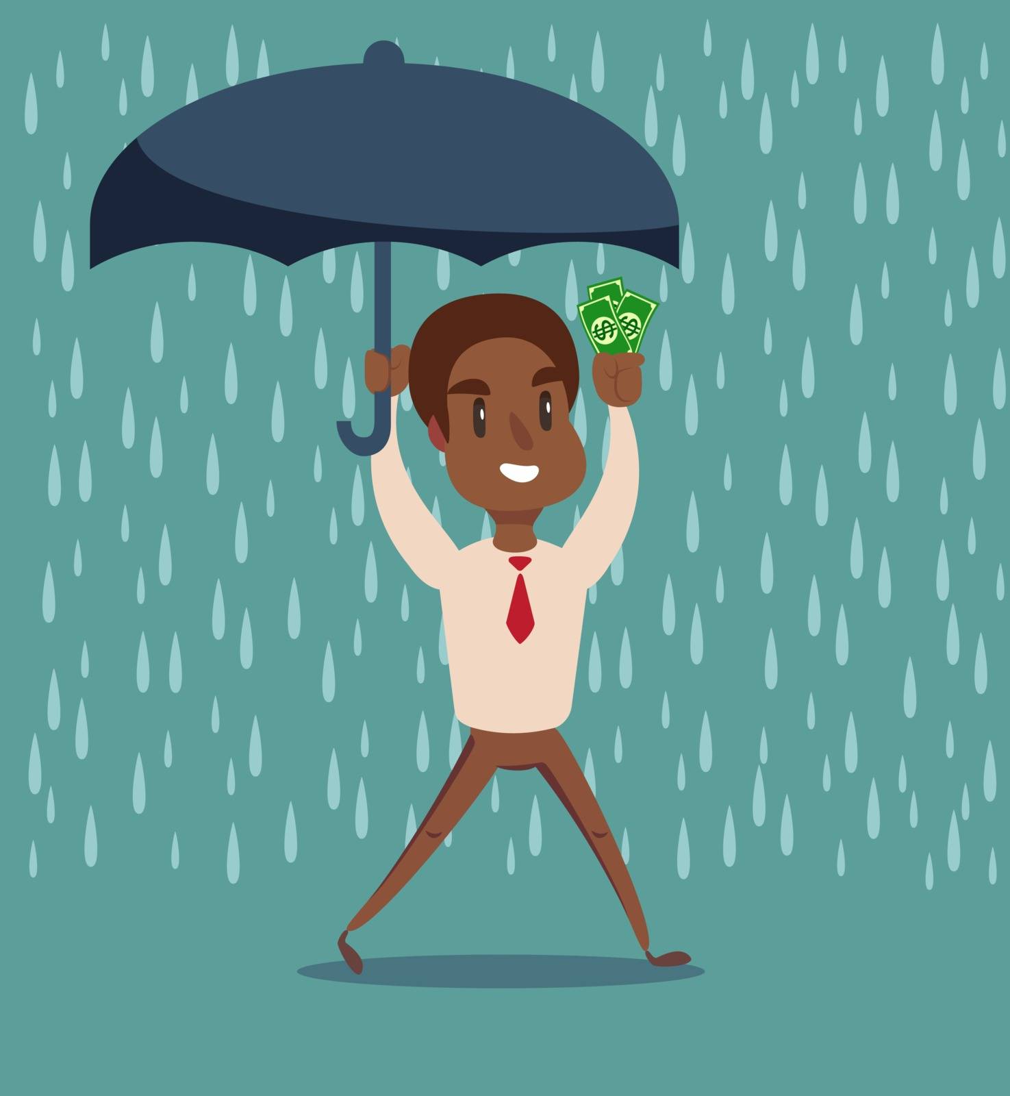Businessman holding umbrella to protect money. Vector illustration for financial, insurance savings concept