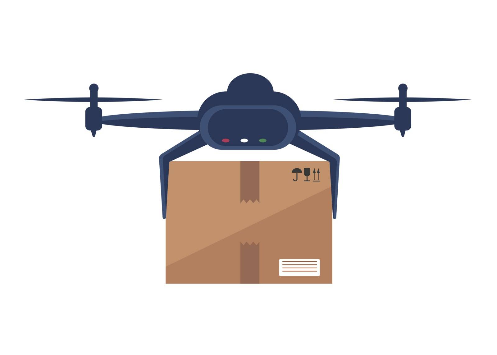 Drone delivers boxes . Non-contact delivery concept. Remote air drone with boxes. Contactless express delivery service. Self-isolation lifestyle. Contactless delivery during quarantine by Helenshi