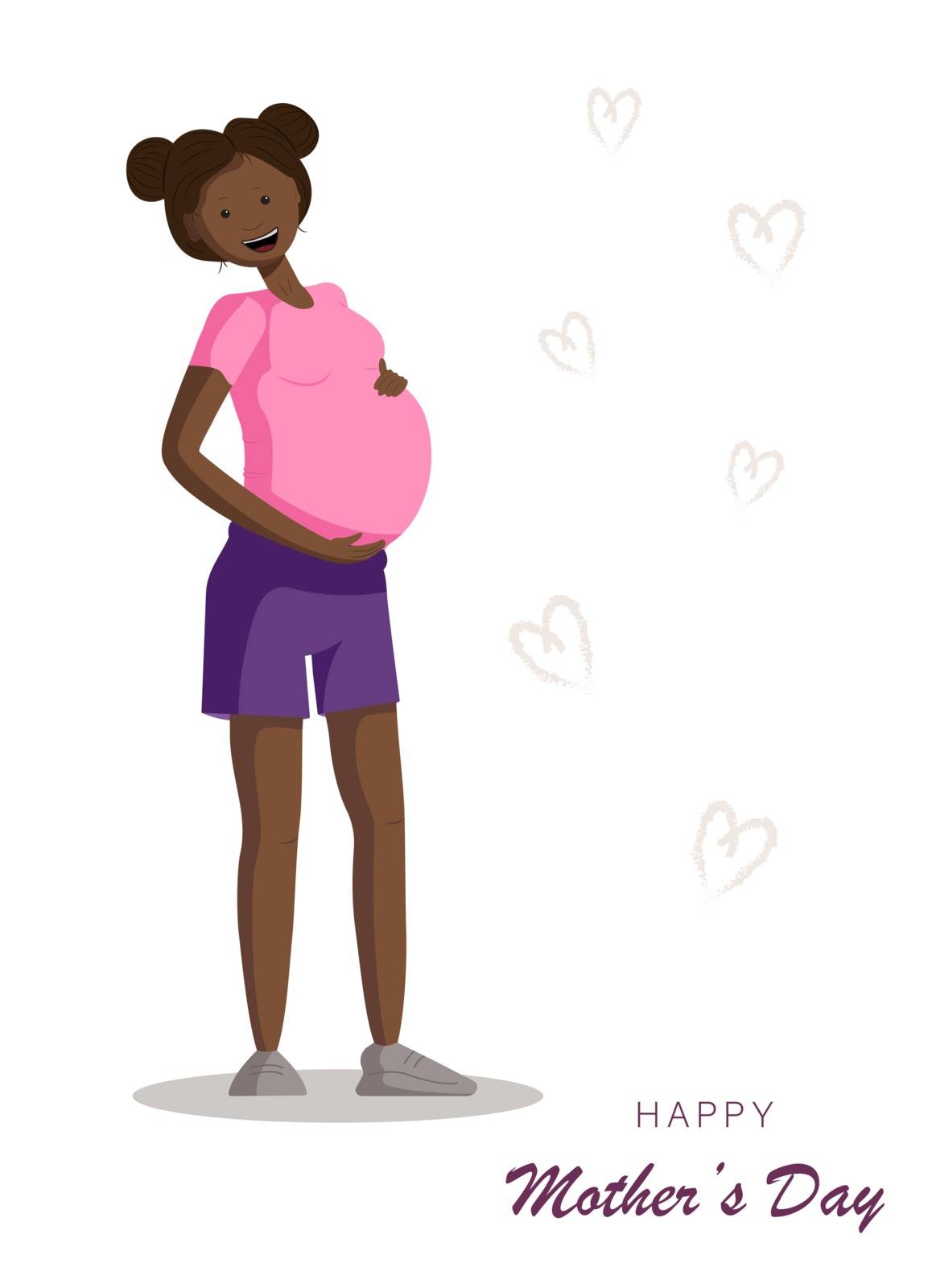 International Mother's Day. Women's Day. Young pregnant african american. Women's background for stories, banner, mother's background. Pale pink and white shades. Vector illustration by Helenshi