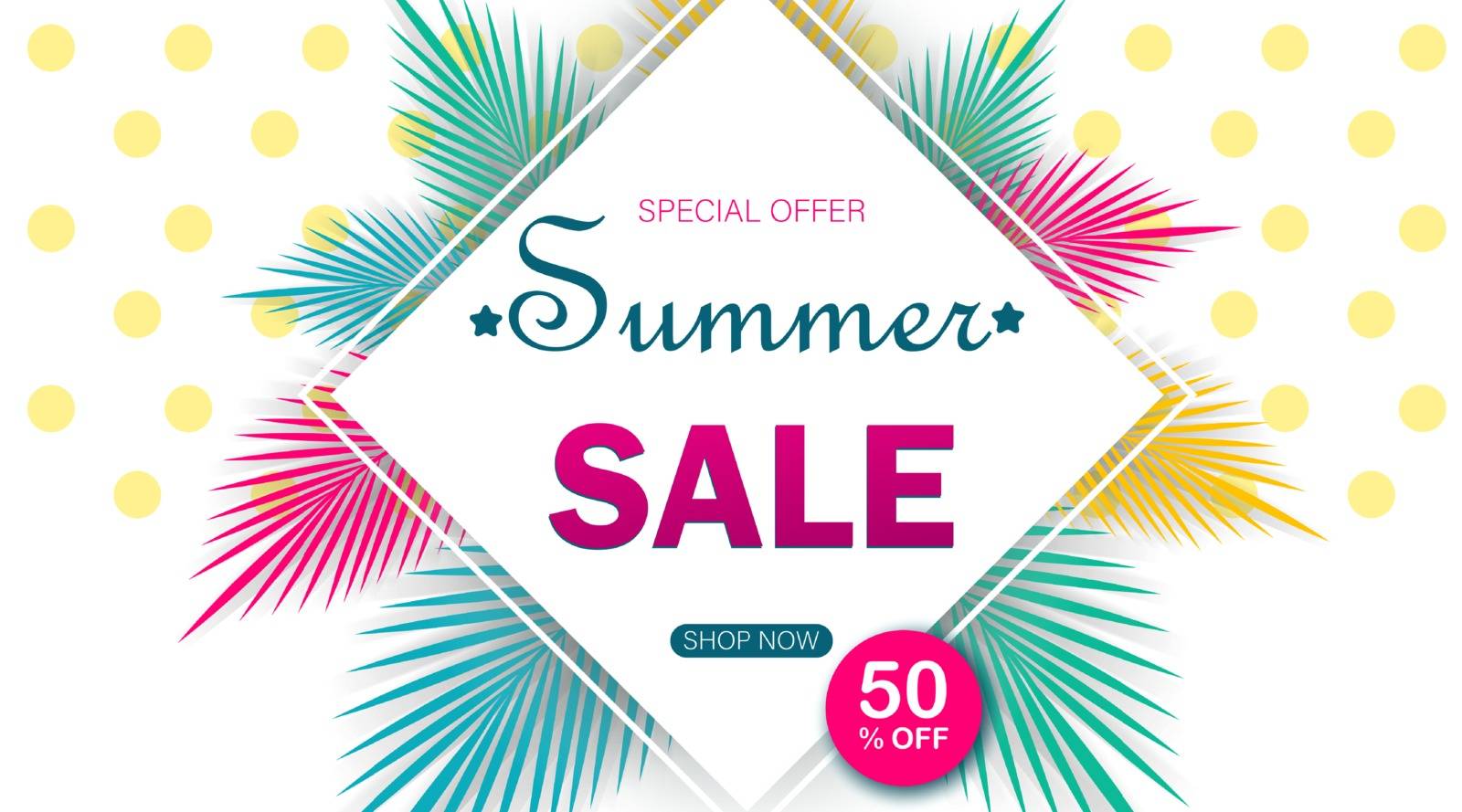 Summer sale background with palm. Vector background for banner, poster, flyer, card, postcard, cover brochure