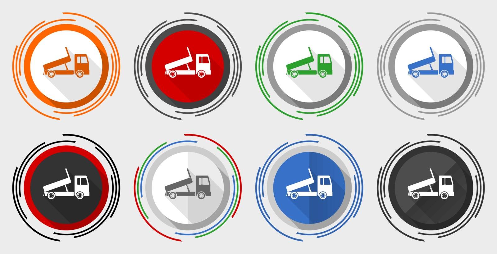 Dump truck vector icon set, transport, transportation modern design flat graphic in 8 options for web design and mobile applications by alexwhite