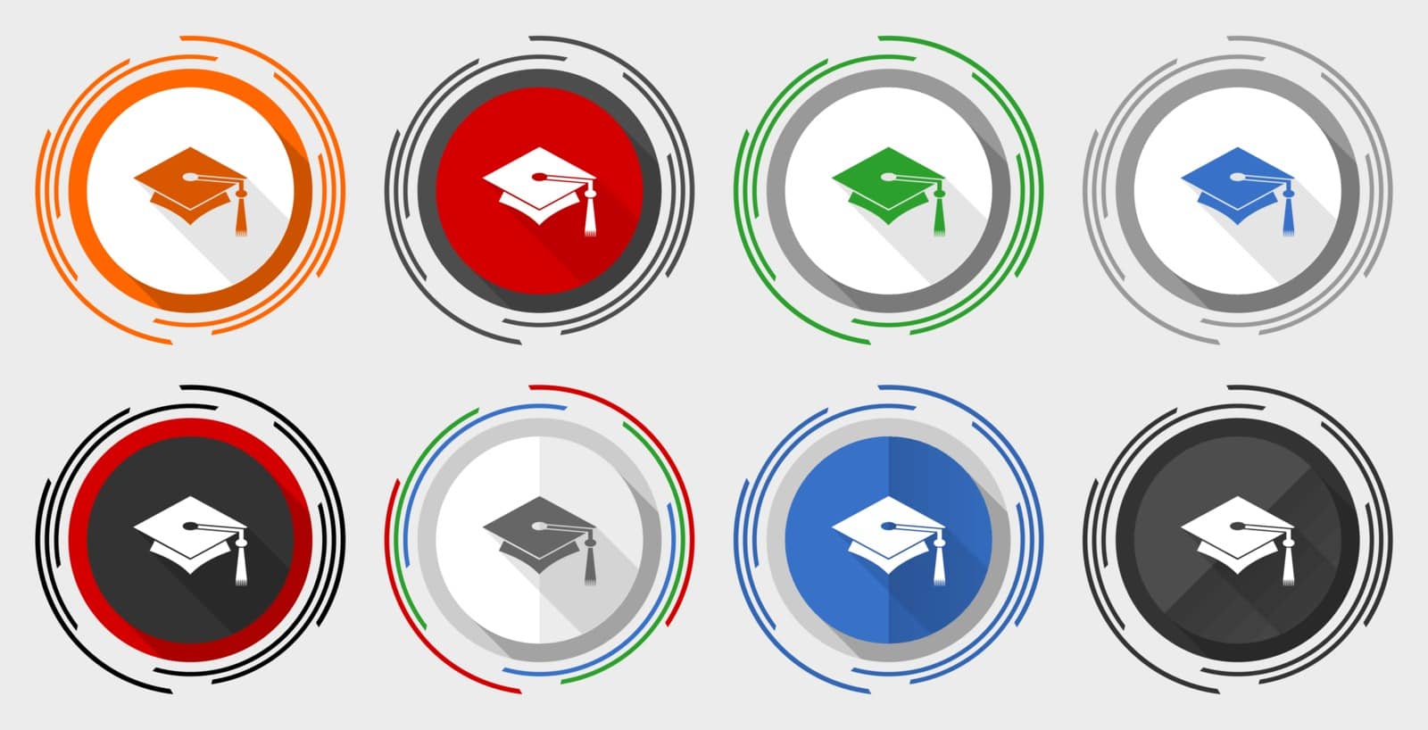 Education vector icon set, modern design flat graphic in 8 options for web design and mobile applications by alexwhite
