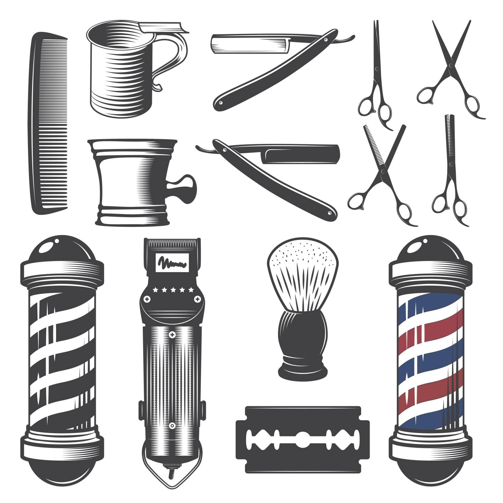 Set of Vintage Barber Shop Elements Isolated on a White Background.