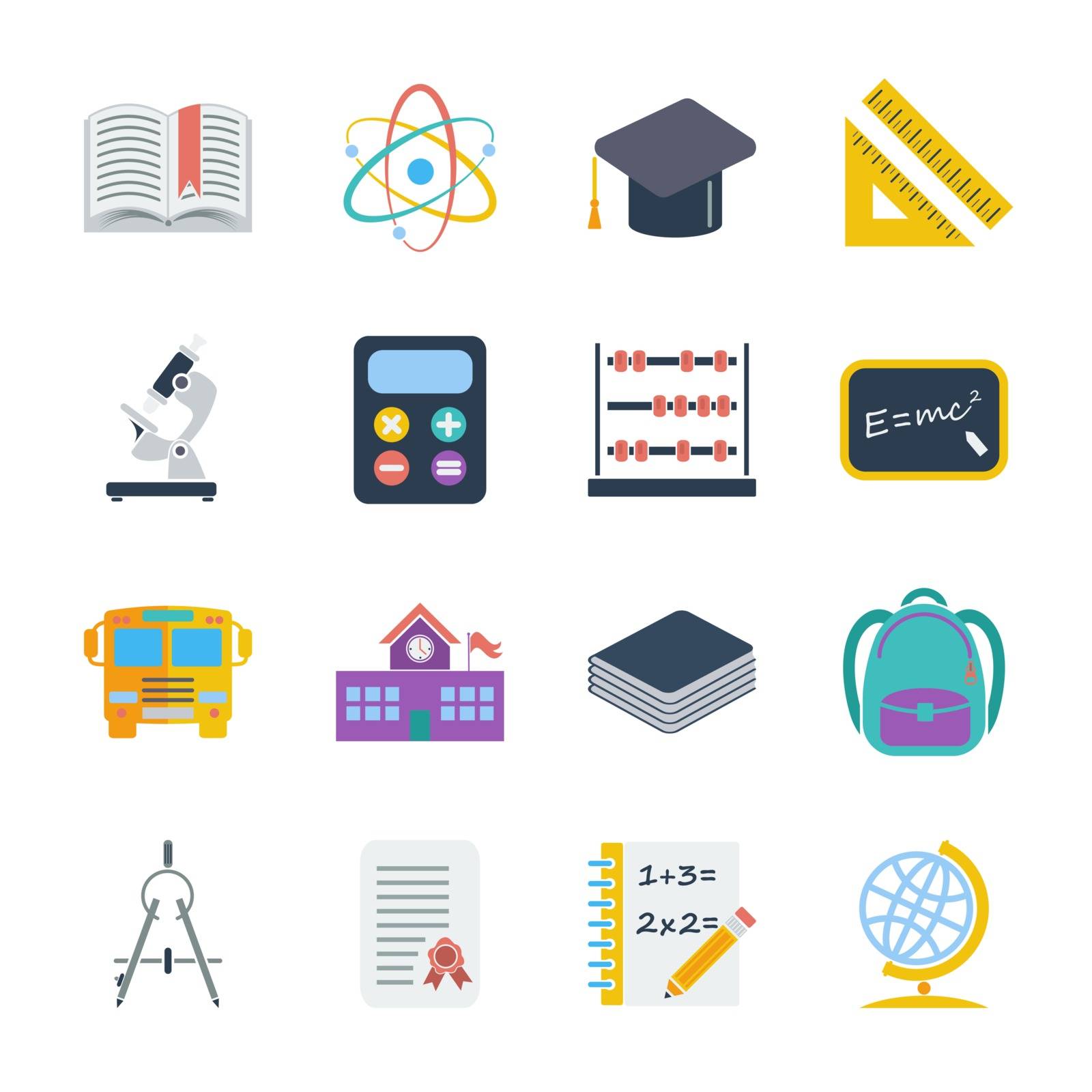Education icons set. Flat vector related icons set for web and mobile applications. It can be used as - logo, pictogram, icon, infographic element. Vector Illustration. 
