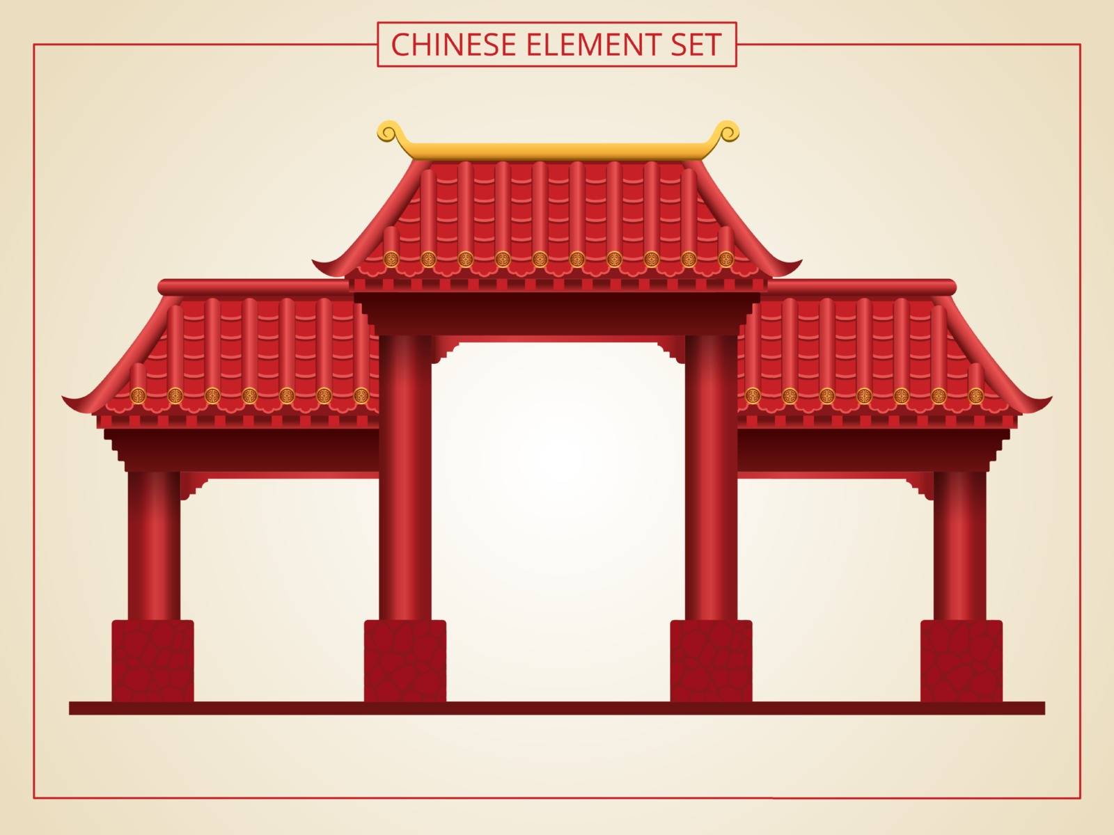 Chinese door and entrance with red roof in papercut style. Suitable for graphic, banner, card, flyer and many purpose