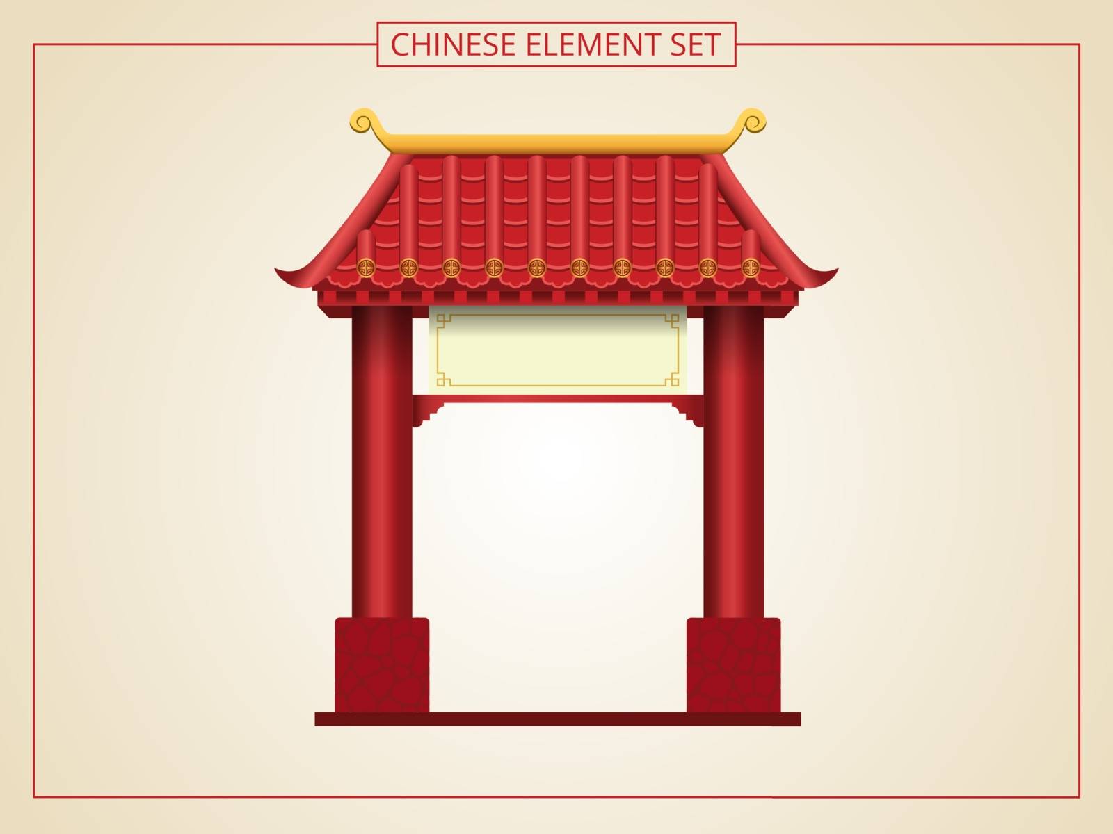 Chinese door and entrance with red roof in papercut style. Suitable for graphic, banner, card, flyer and many purpose
