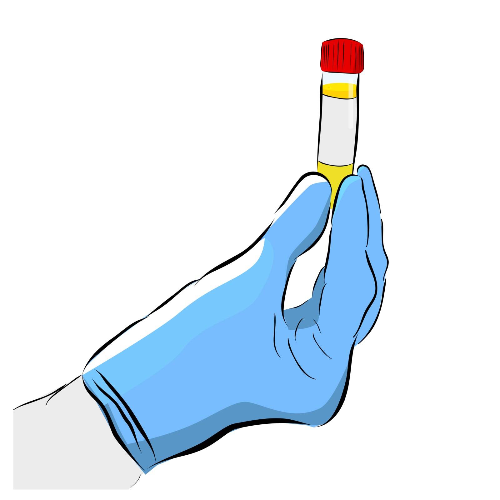 Simple Conceptual Hand Draw Sketch Vector, doctor hand holding plastic testing tube, Isolated on White by om_yos
