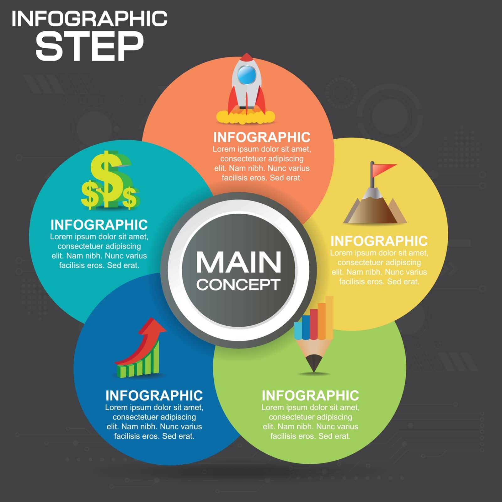 5 Steps Infographic Design Elements for Your Business Vector Illustration.
