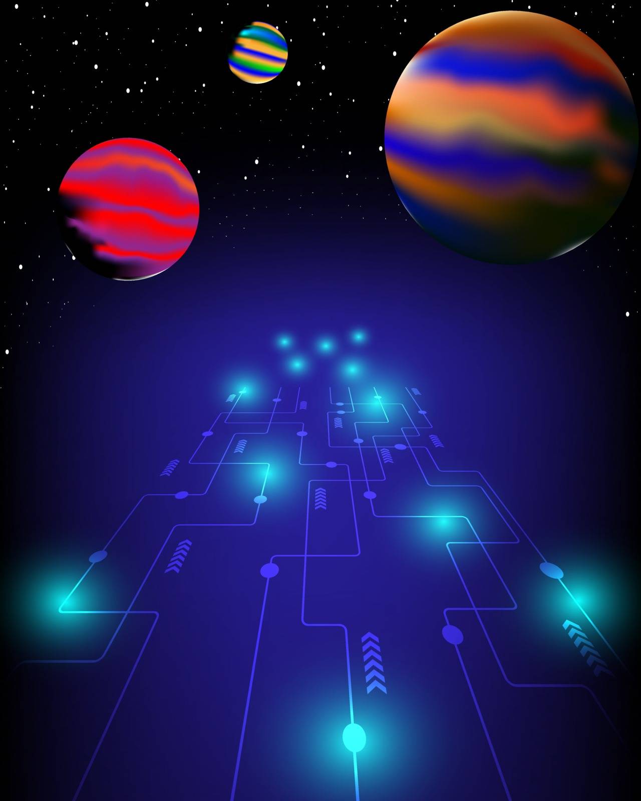Technology is the path to the universe and the future. Vector illustration of a digital path to the stars.