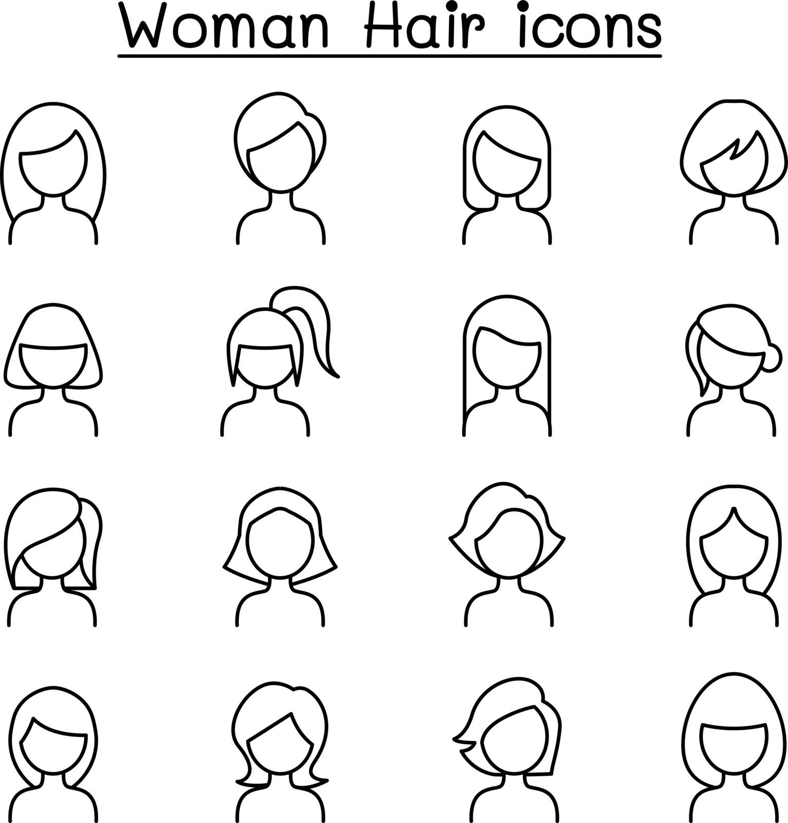 Woman Hair Style icon set in thin line style