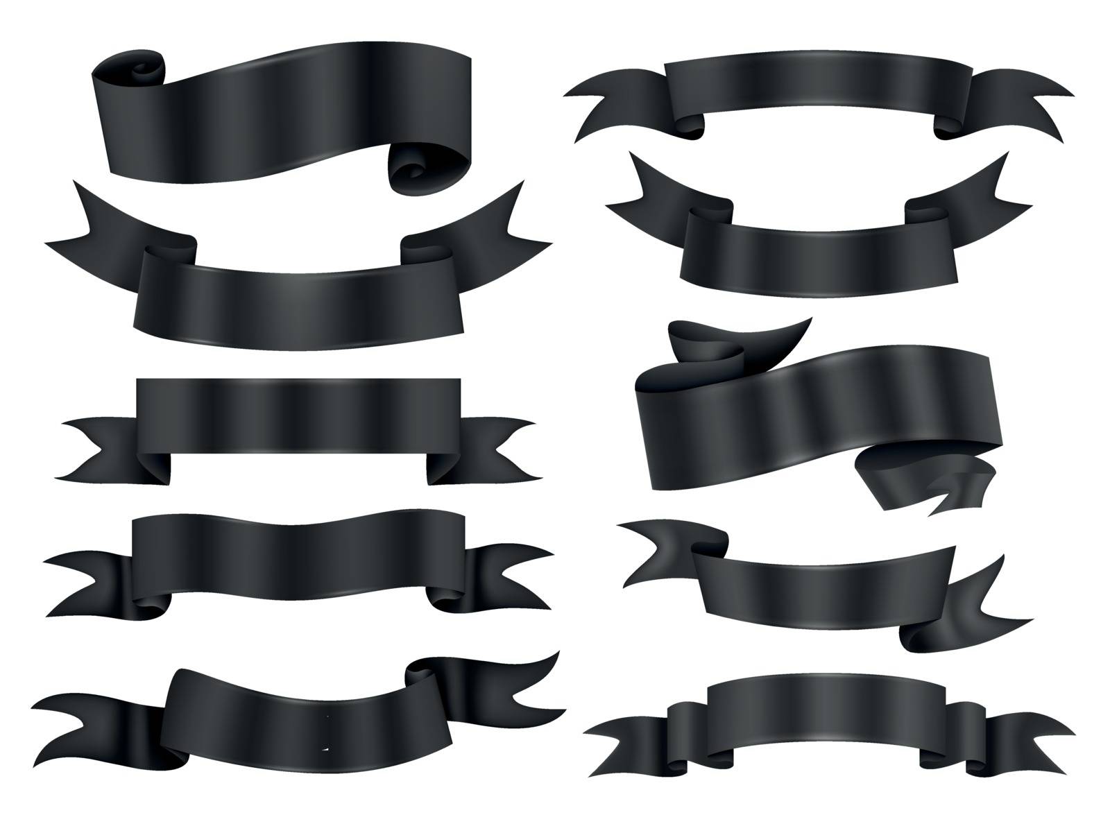Black ribbon banners collection. Vector illustration for advertising luxury style.