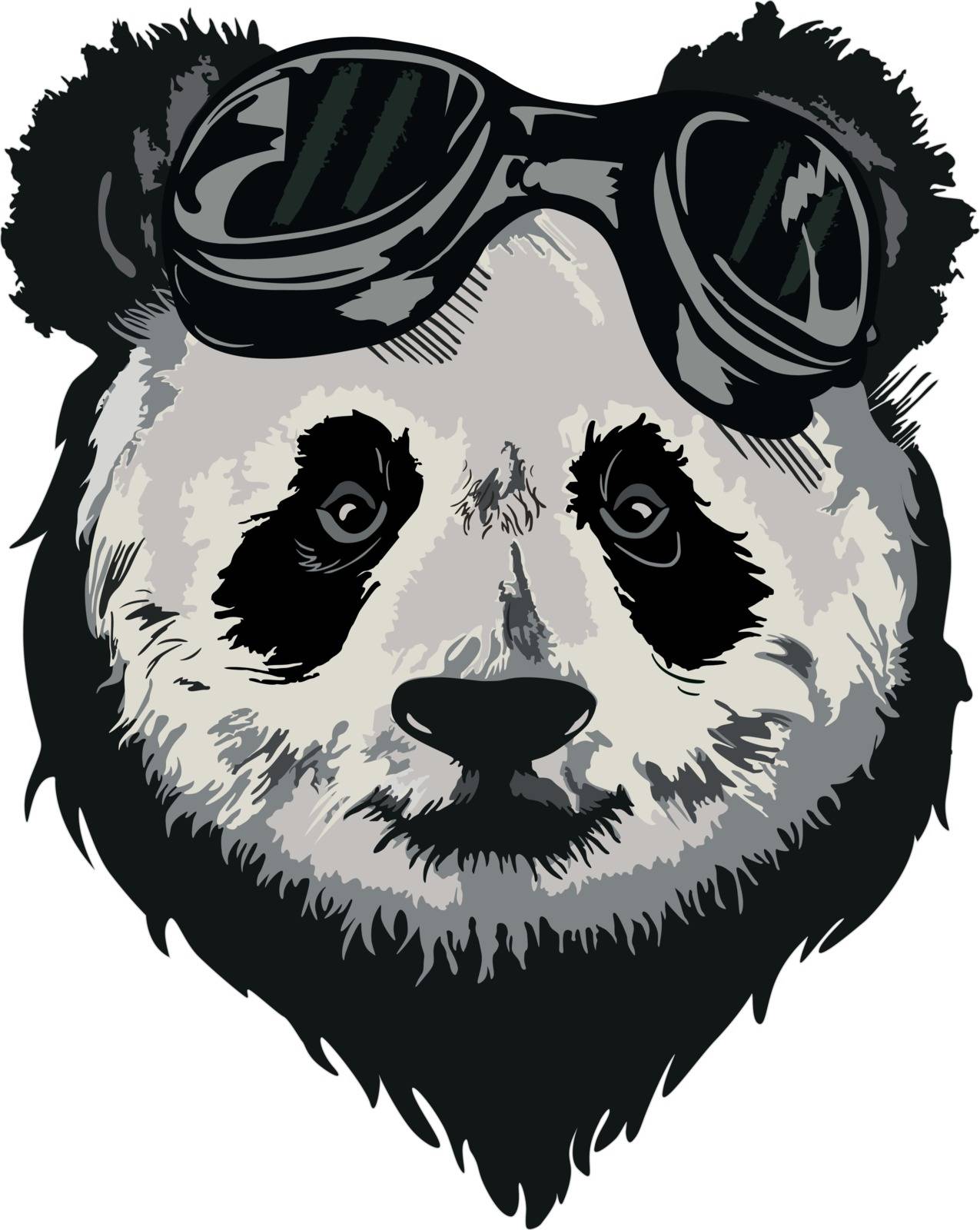 Black and white vector sketch of a Giant Panda's face.