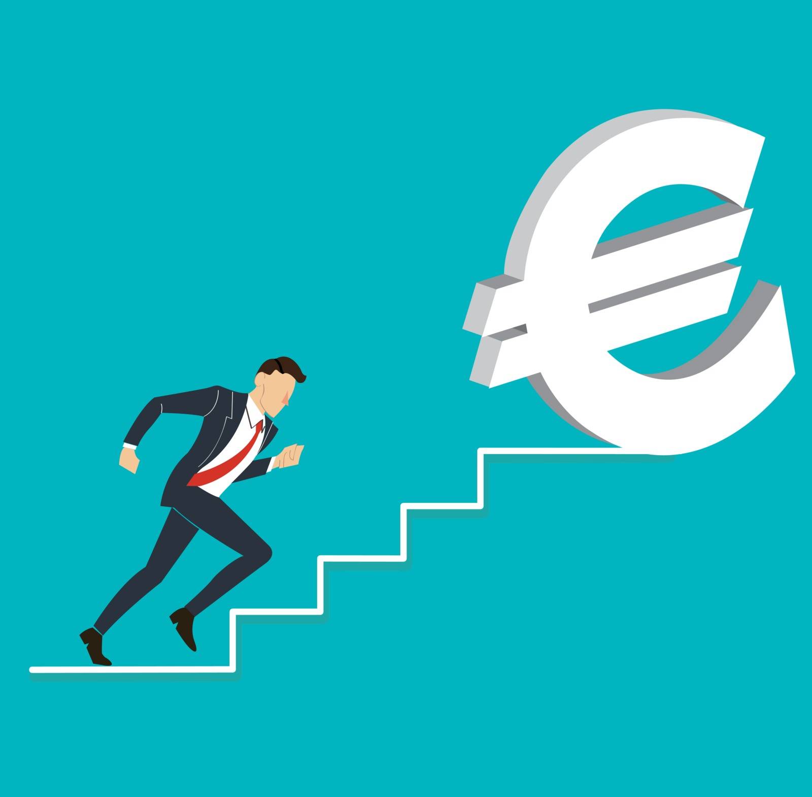 businessman running to Euro dollar icon