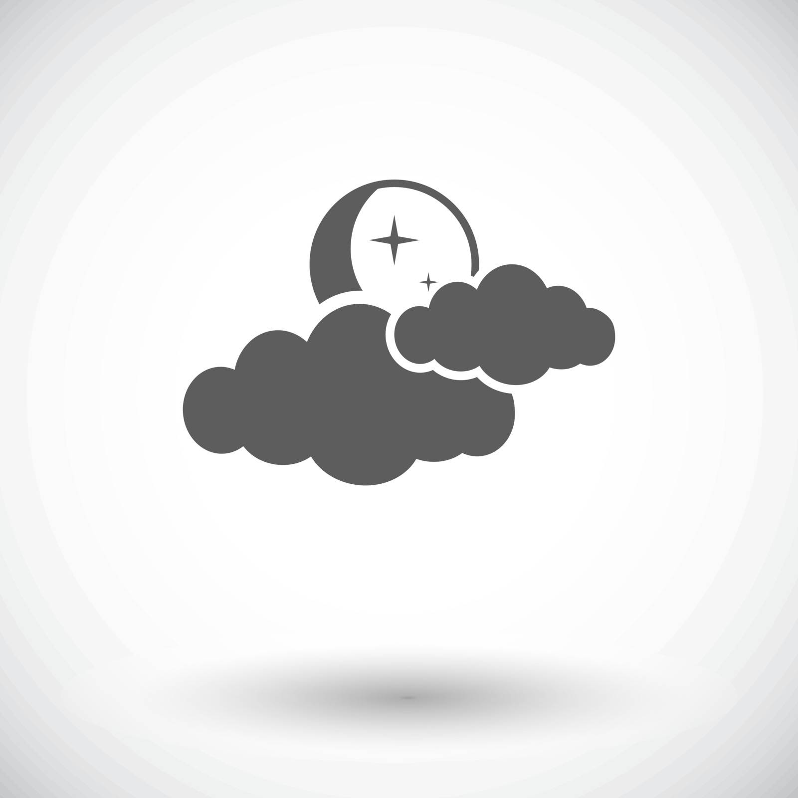 Cloud, moon, star. Single flat icon on white background. Vector illustration.