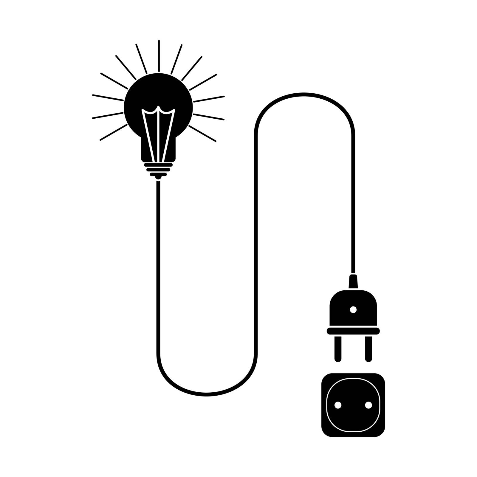 light bulb with a wire and a plug is connected to an electrical outlet