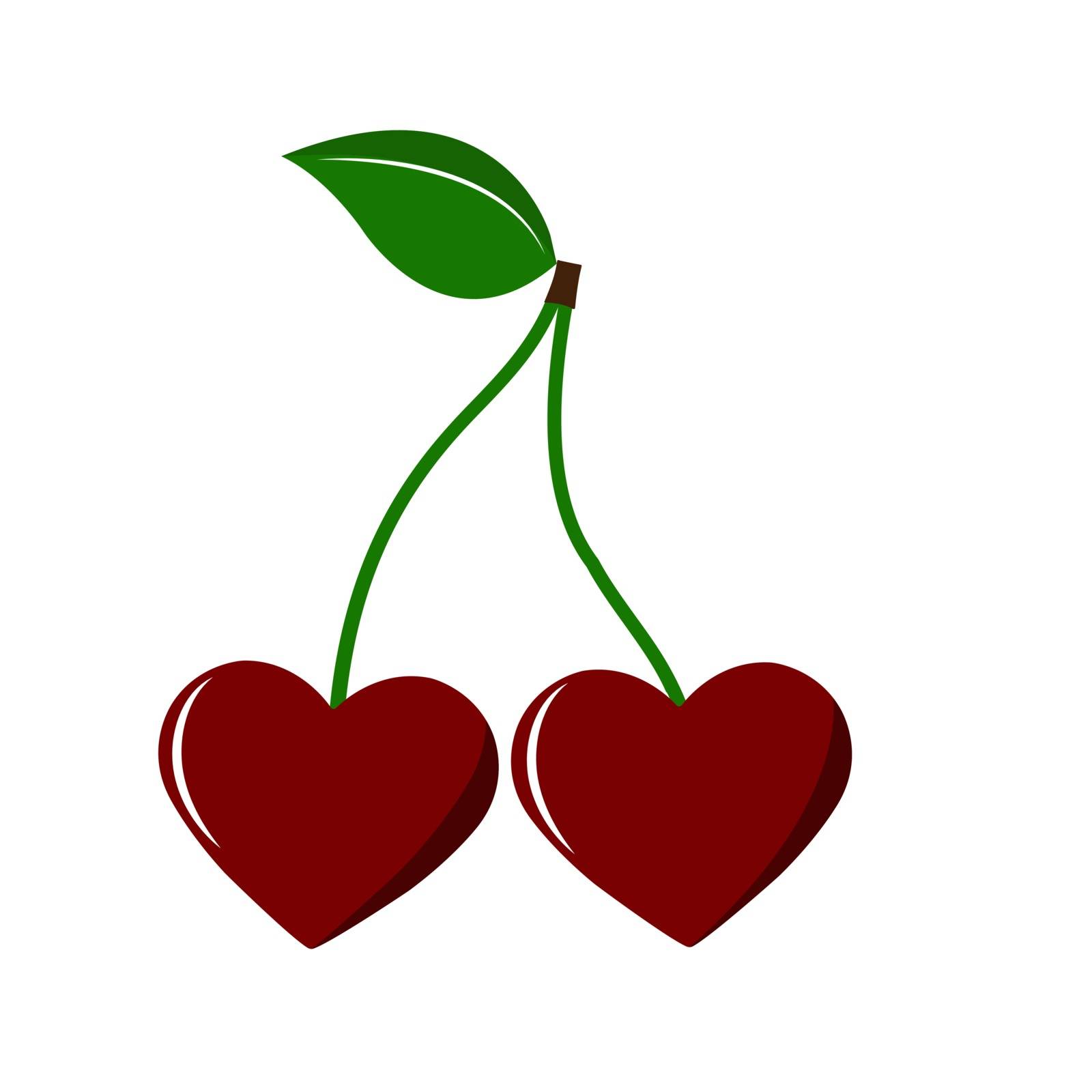 Two heart shaped berries on the stalk, flat design