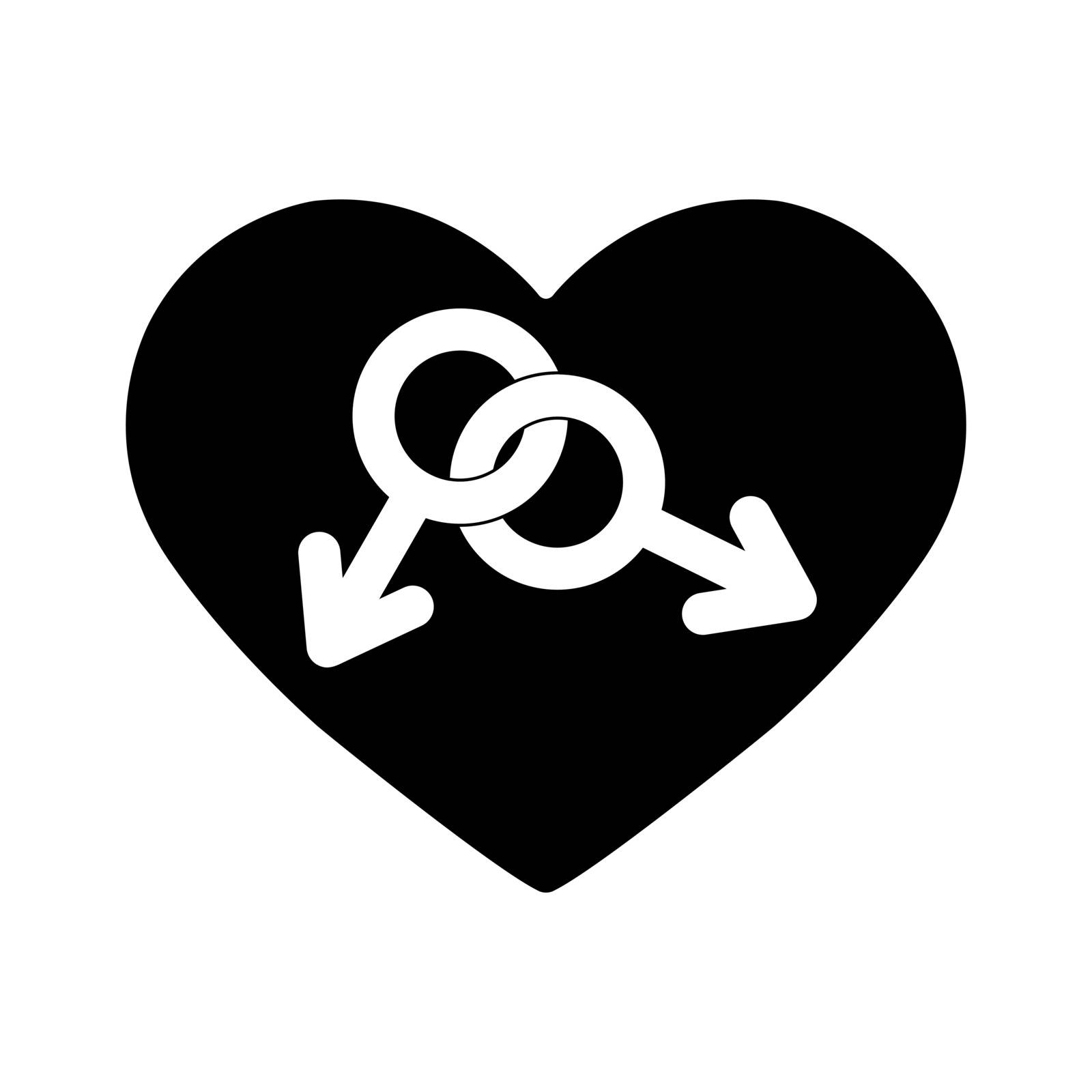 Gay symbol on the background of the heart. Two symbols of masculinity against the background of the heart, simple design