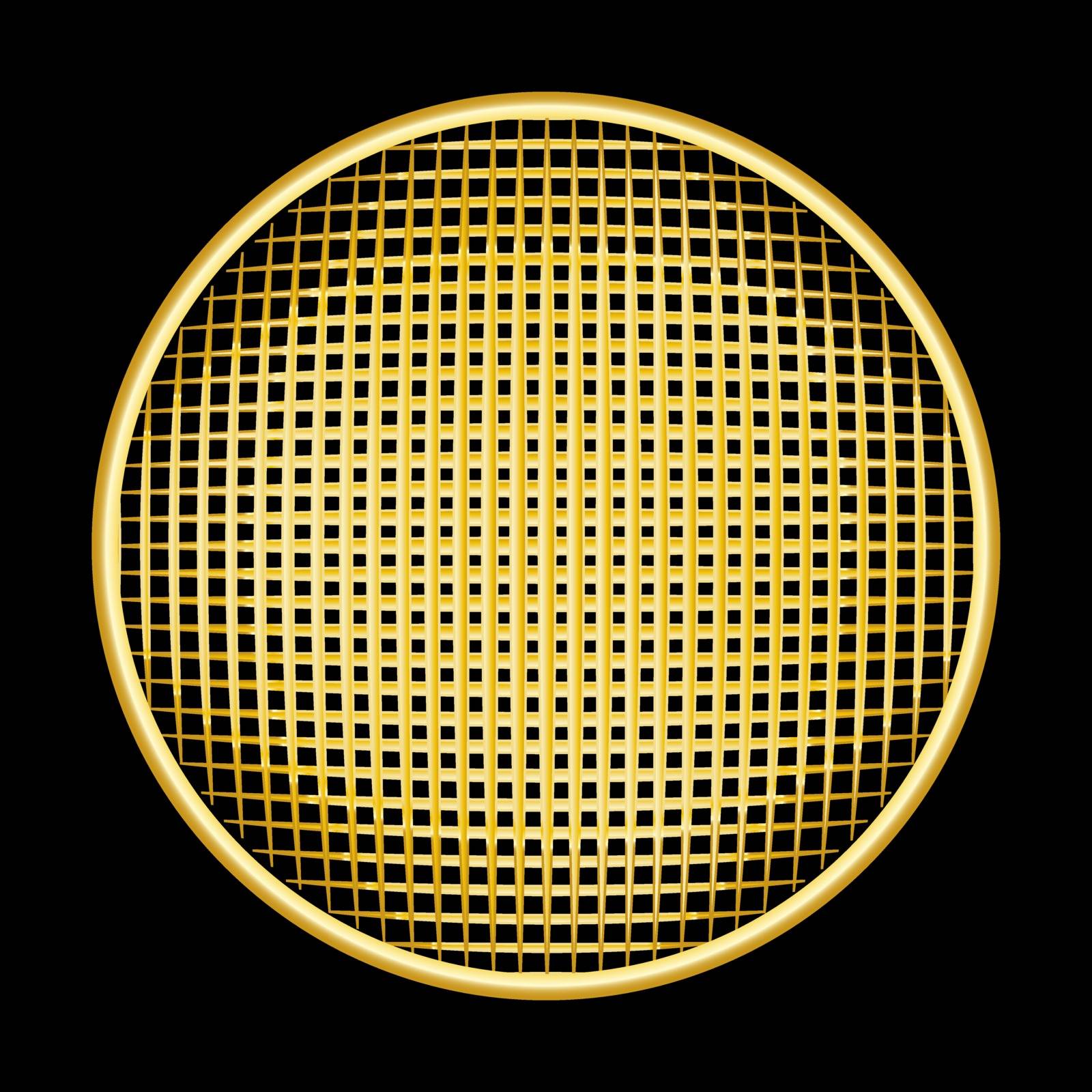 circle of vertical and horizontal lines in a ring in gold shades on a black background