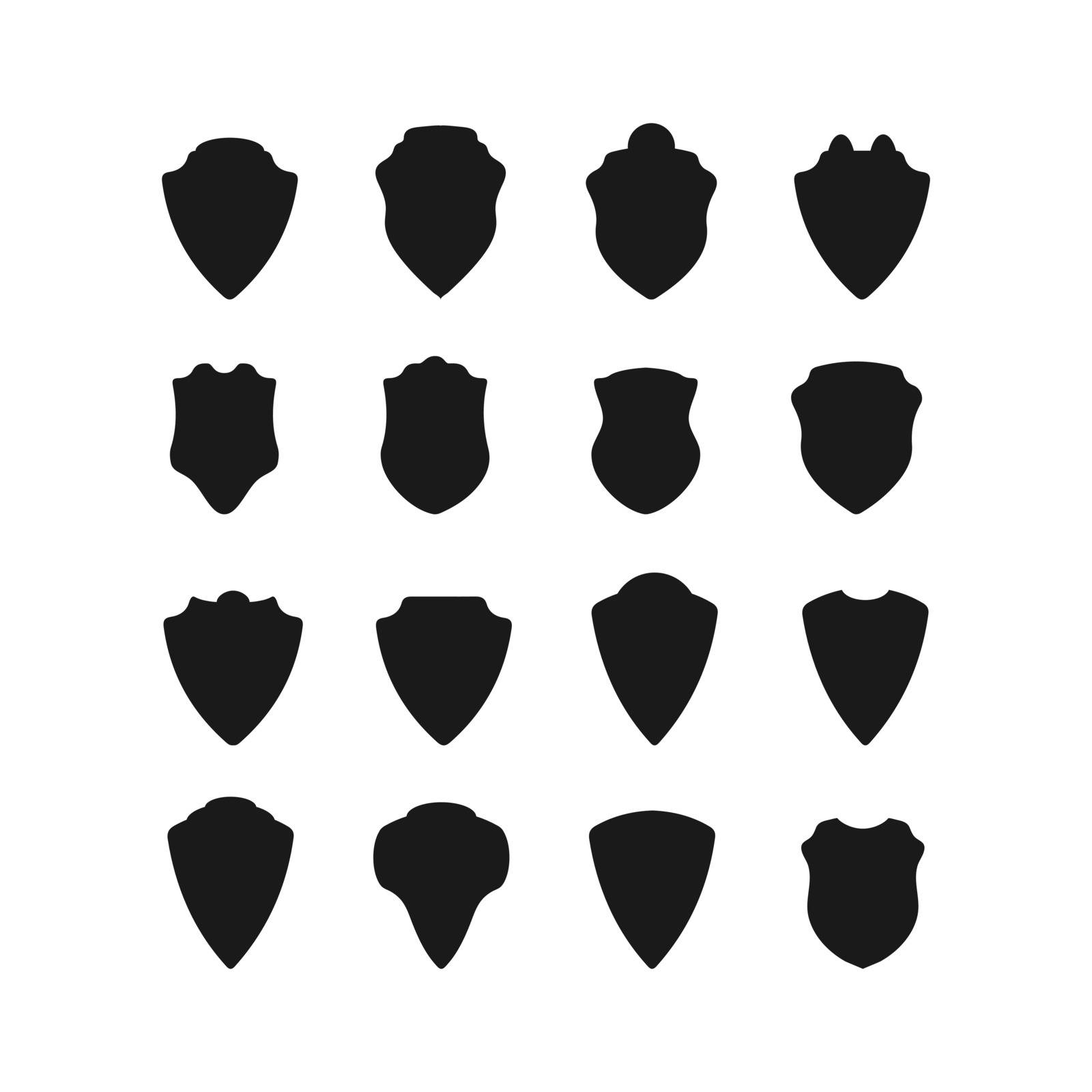 Medieval shield. Set of vector silhouettes of medieval shield. Flat design.