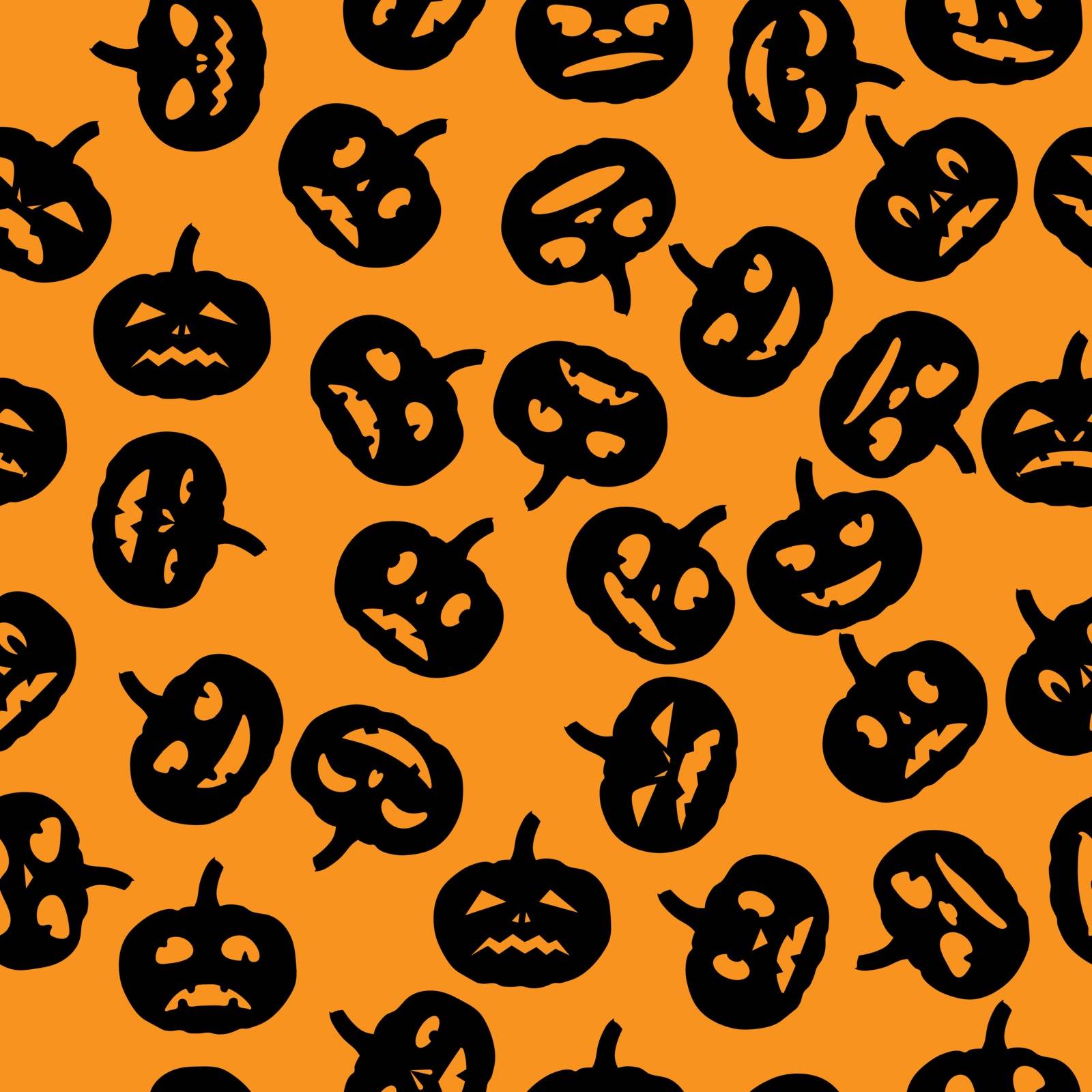 Seamless orange Halloween background with black pumpkin silhouettes. Suitable for textile, packaging, paper printing, simple backgrounds and texture.