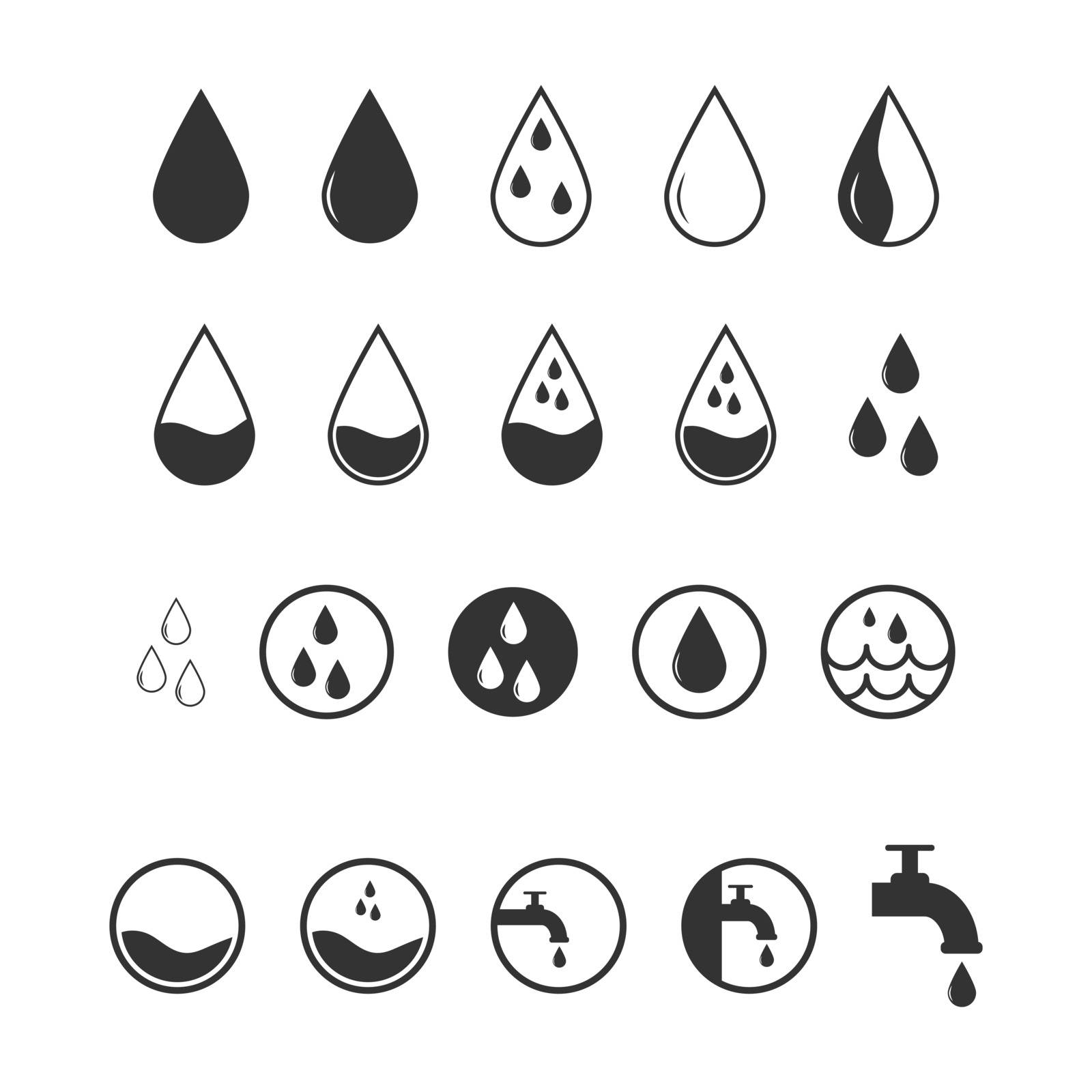 Set of different water icons for multifunctional purposes.
