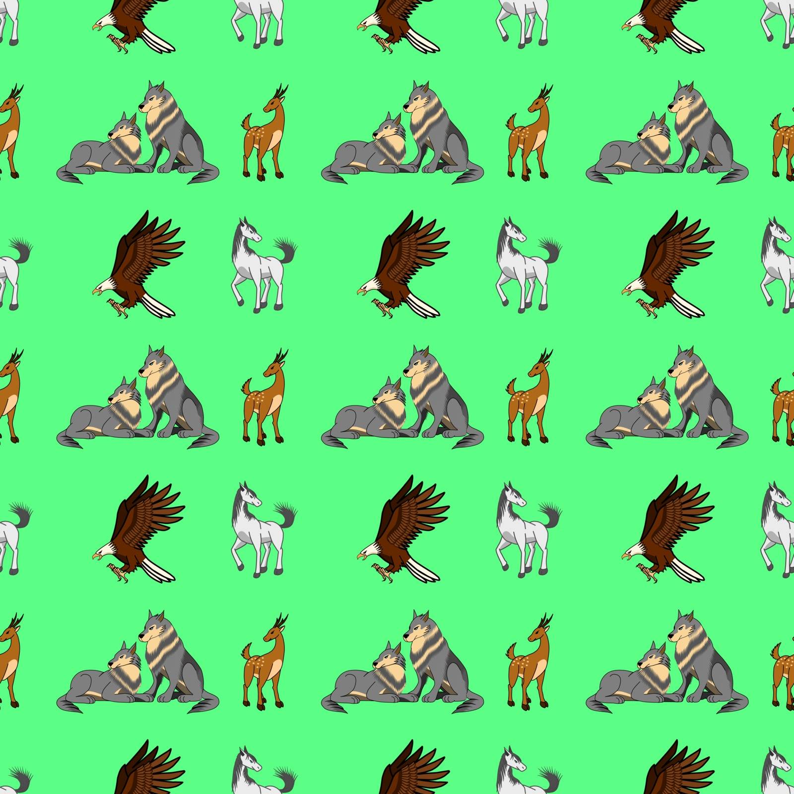 Vector pattern, many wildlife, wolf, eagle, deer, horse. by Dear_s_Gallery