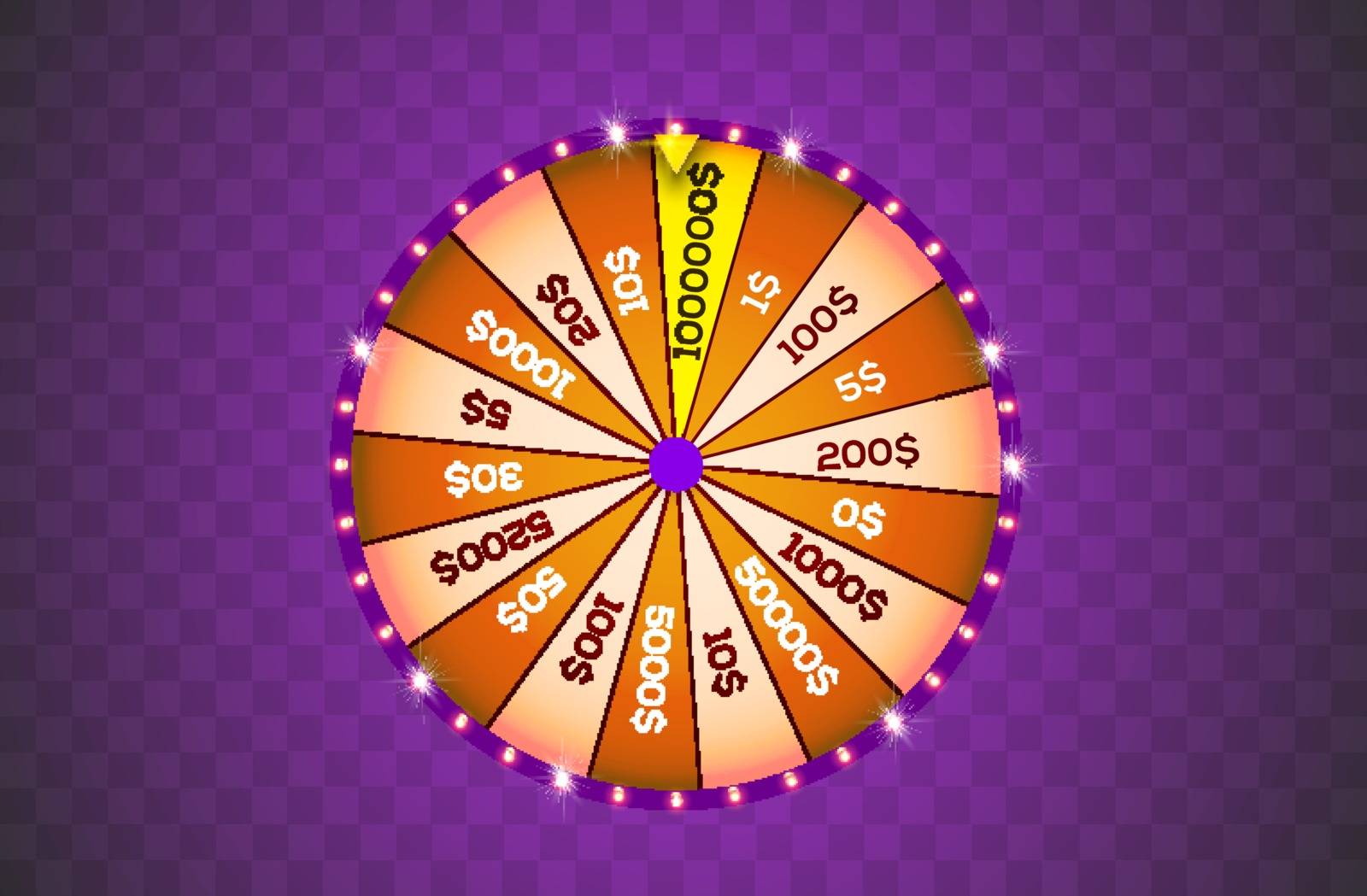 Vector illustration spinning fortune wheel on transparent background. Realistic 3d lucky roulette. Online casino