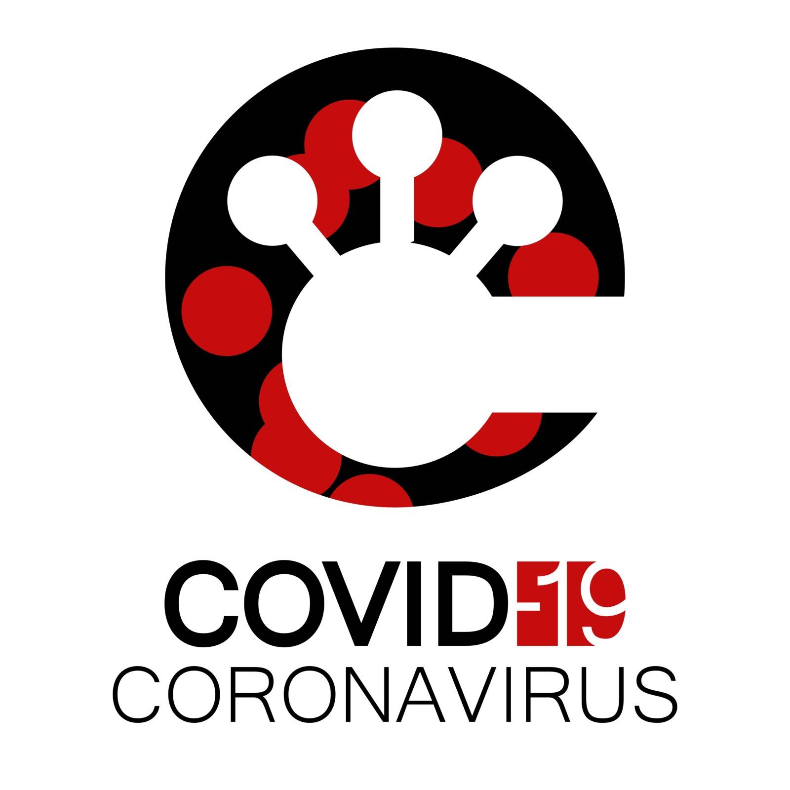 COVID-19 coronavirus vector icon, symbol, logo on transparent background. Black and red variation No. 2