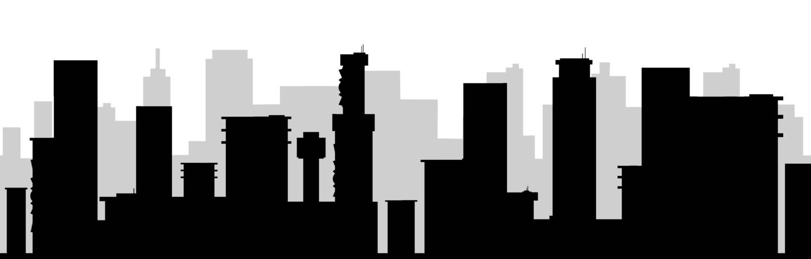 Cityscape black silhouette seamless border. Modern metropolis buildings monochrome vector illustration. City skyscrapers decorative ornament design. Urban scenery repeating pattern