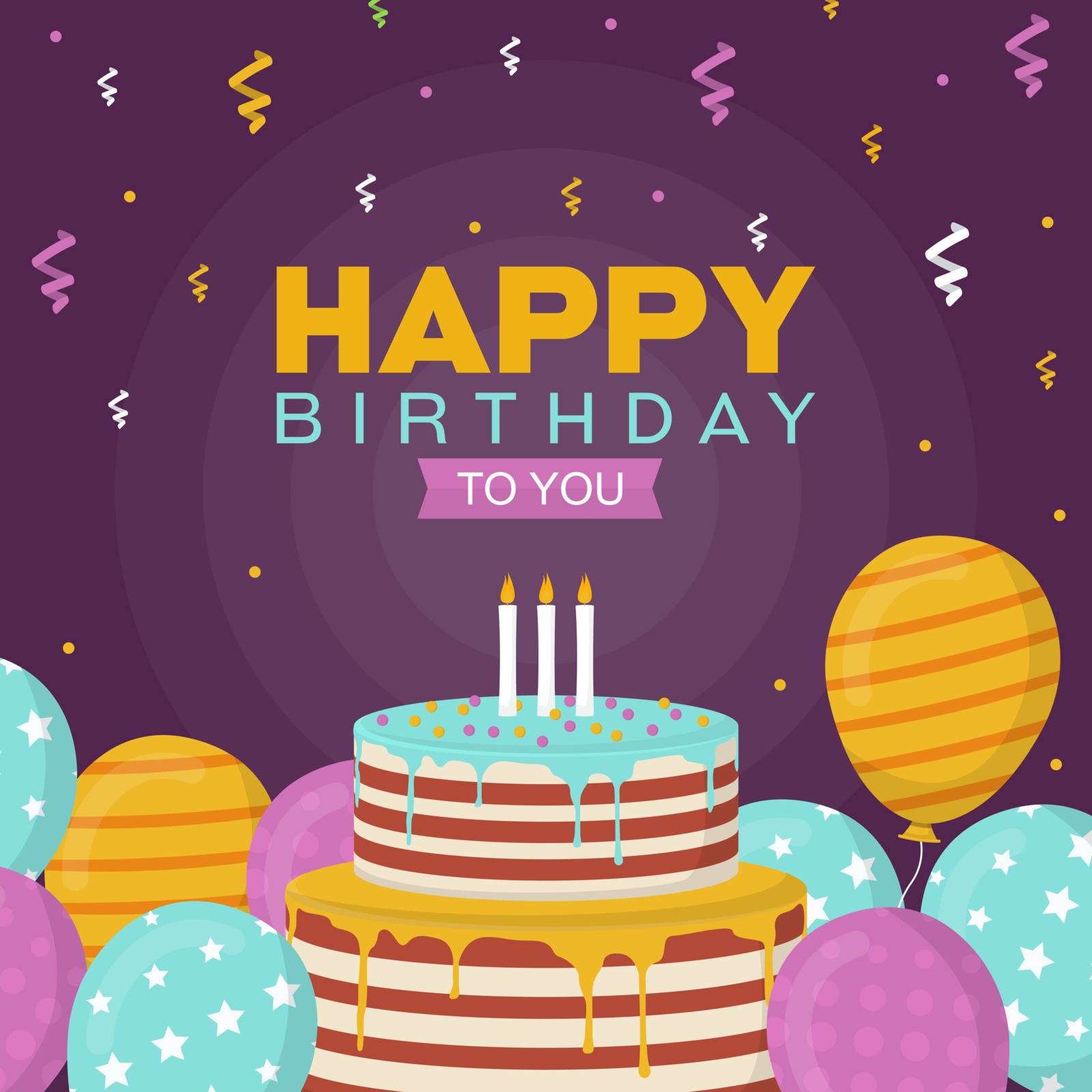 Happy Birthday Celebration Party Balloon Cake Banner Greeting Card by jongcreative