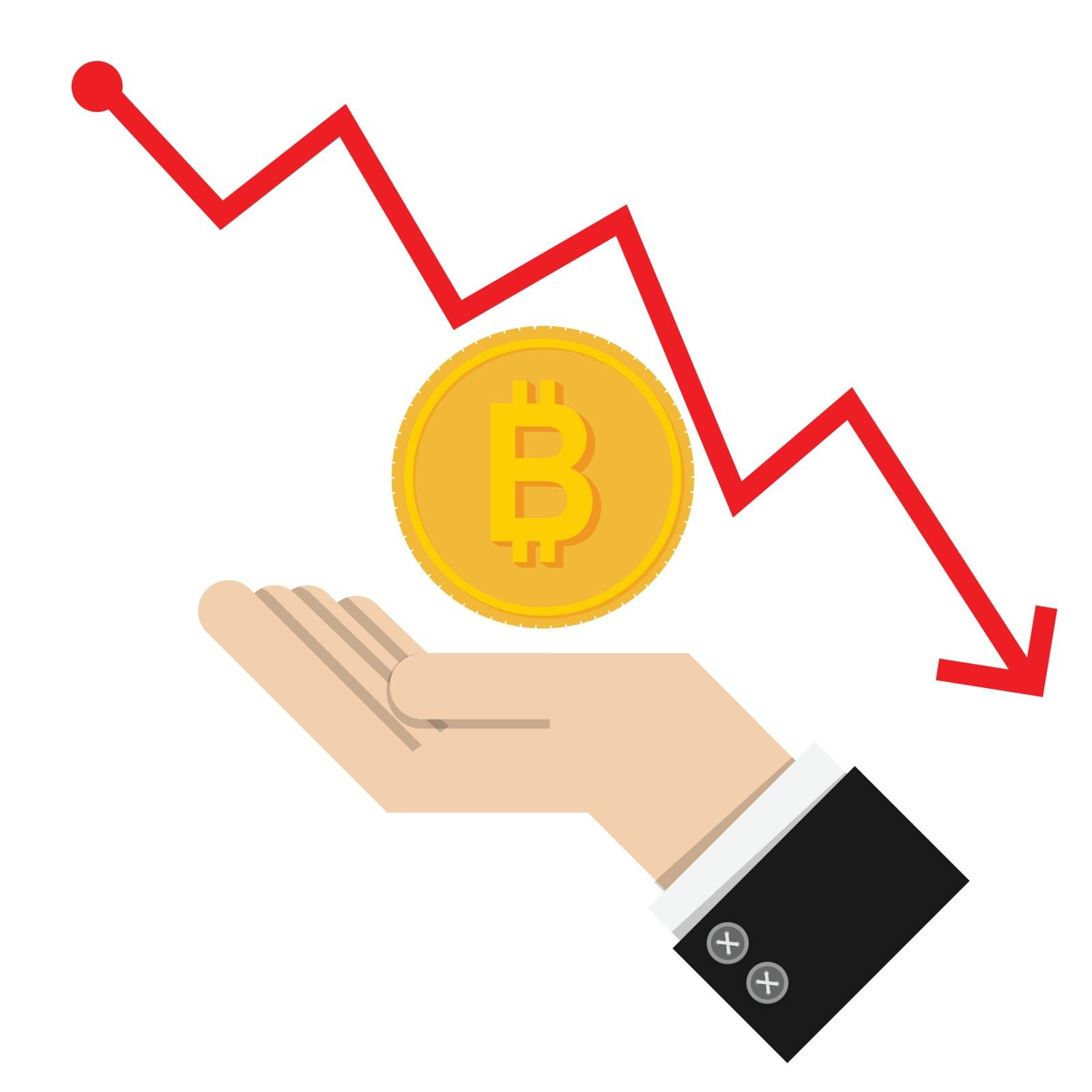 vector. financial falling concept with golden Bitcoins ladder on red graph chart background. isolated on white background. trade finance concept. exchange rate fluctuation by asiandelight