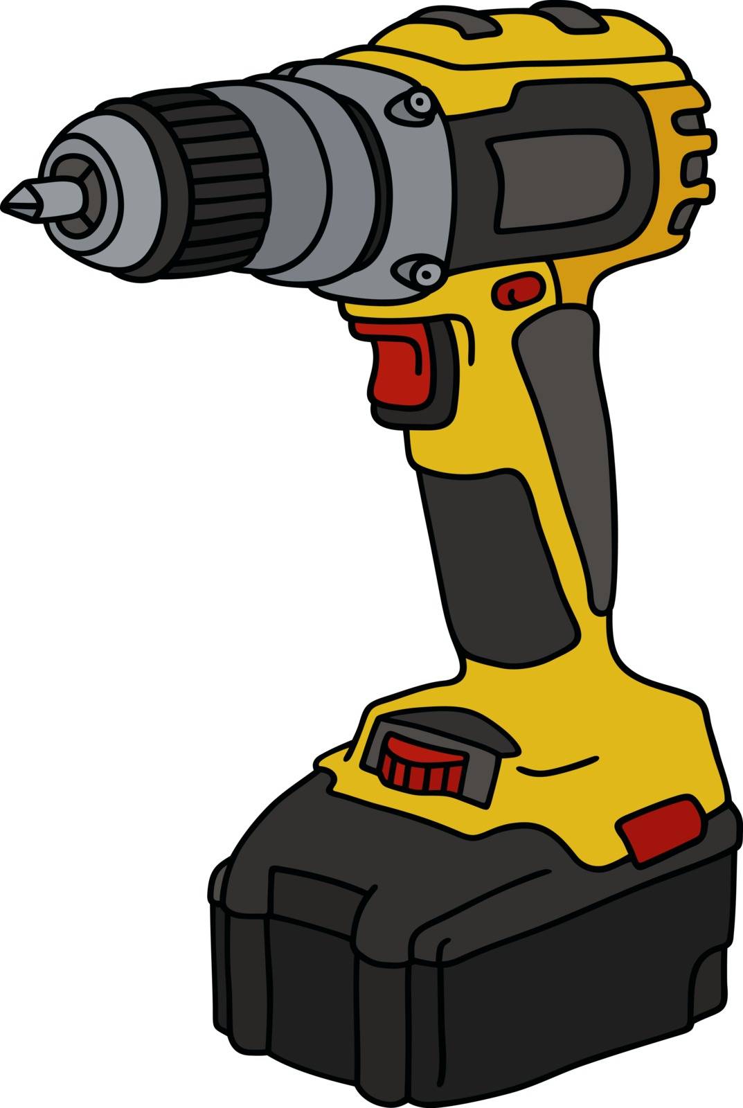 The vectorized hand drawing of a yellow cordless screwdriver