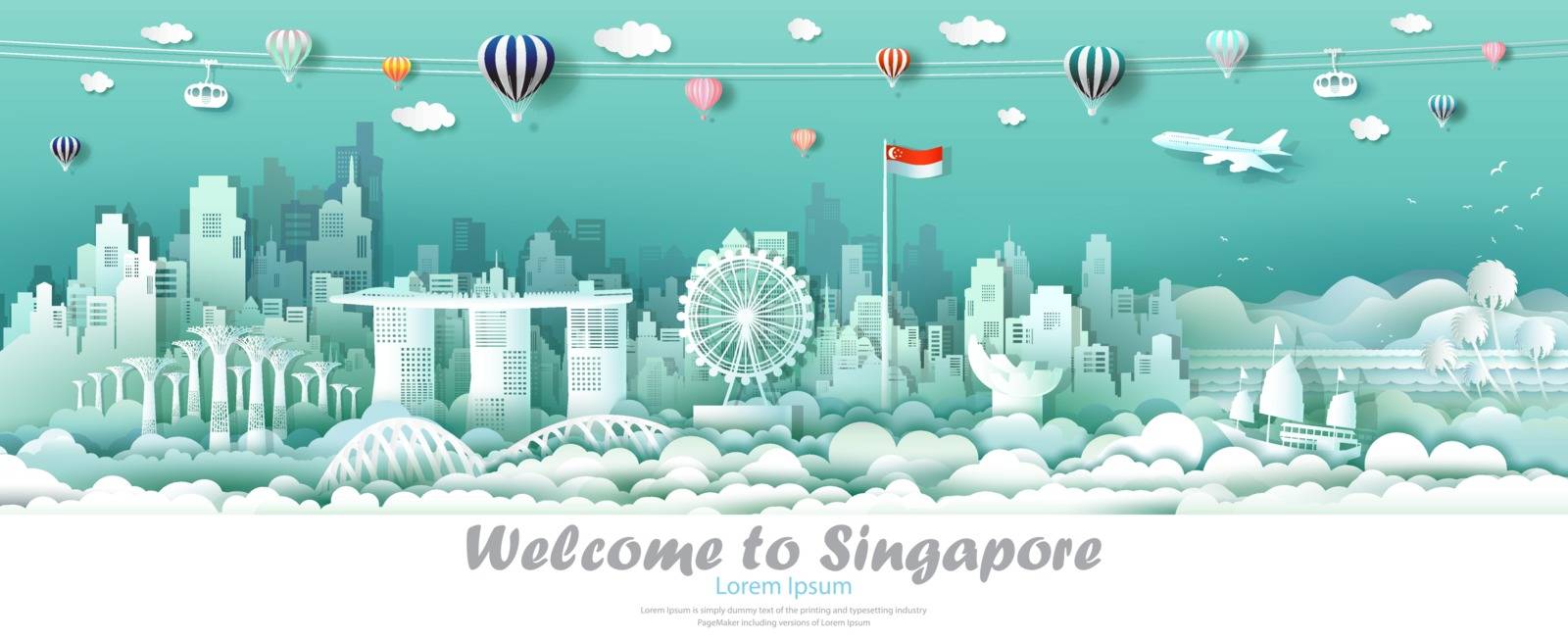 Vector illustration tour downtown singapore with singapore flag. by Painterstok