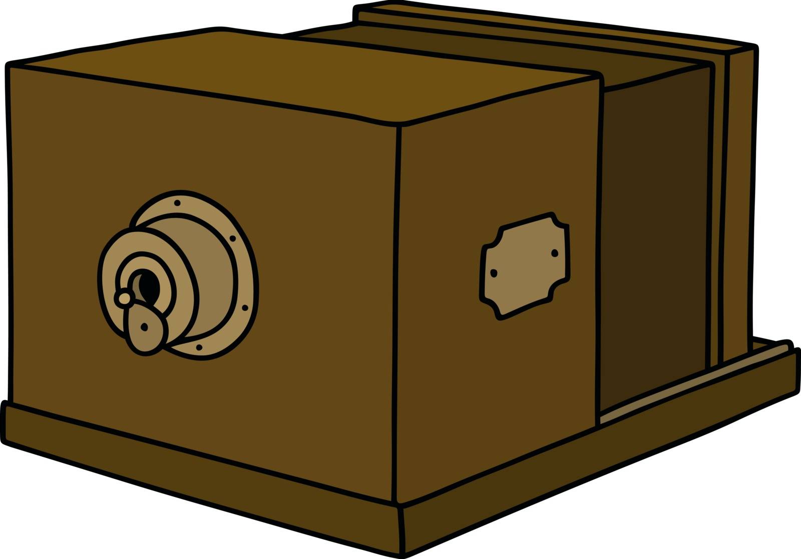 Hand drawing of an antique wooden photographic camera
