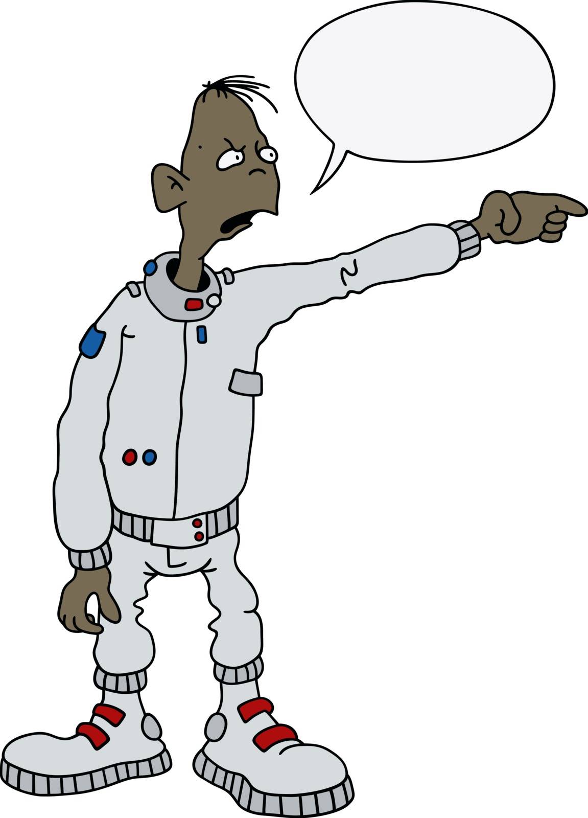 The hand drawing of a funny astronaut in a white armour