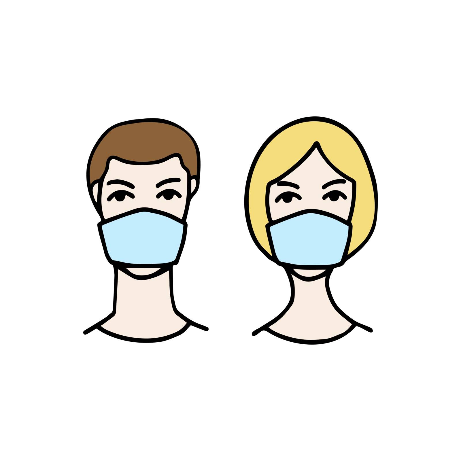 Man and woman wearing protective Medical mask for prevent Wuhan infection. Novel coronavirus 2019-nCoV. Prevention of covid. Global pandemic alert. Covid-19 outbreak.