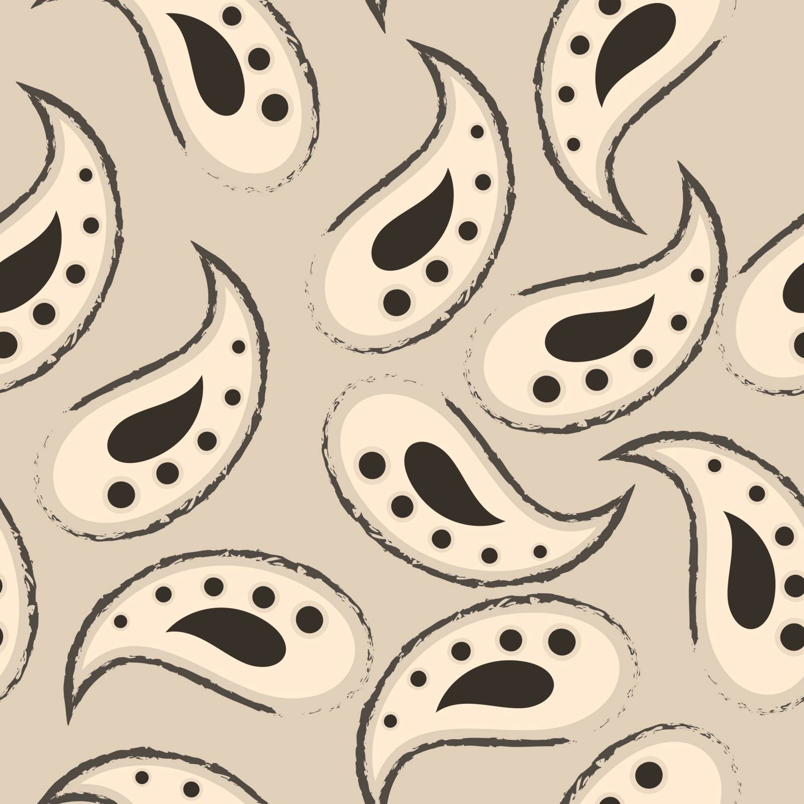 Seamless brown vector pattern of leaves with dots inside and torn edges. Print for curtain fabric and wrapping paper.
