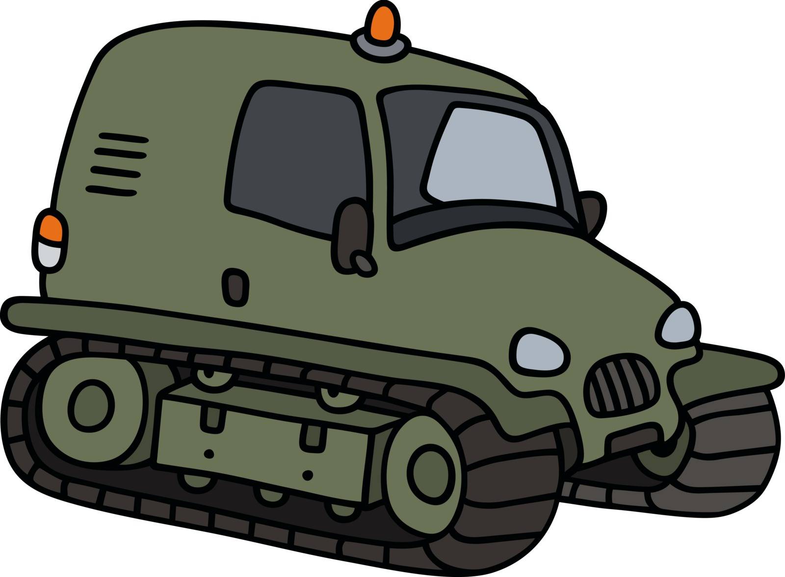 Hand drawing of a funny green military small tracked vehicle