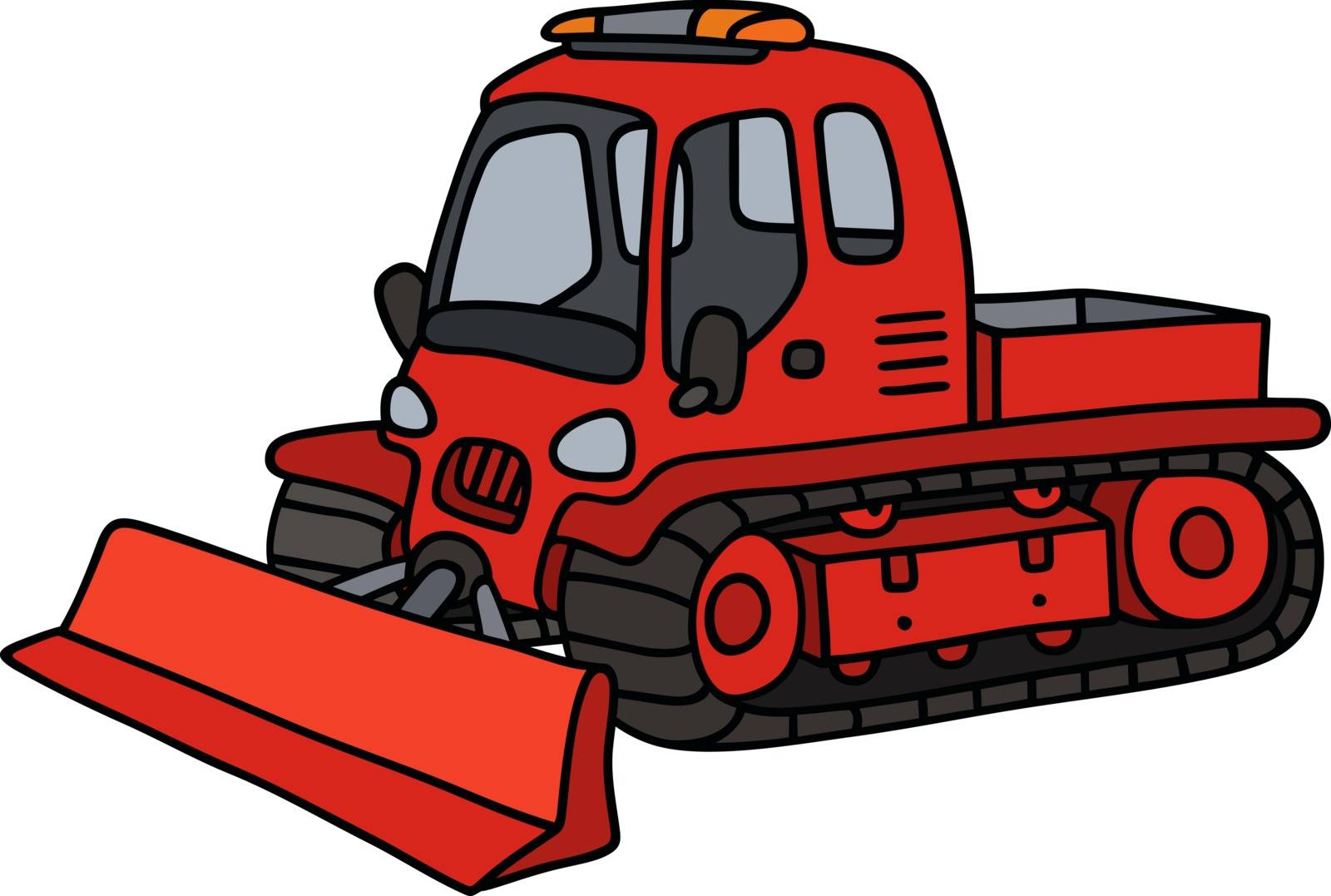 Hand drawing of a funny red tracked snowplow
