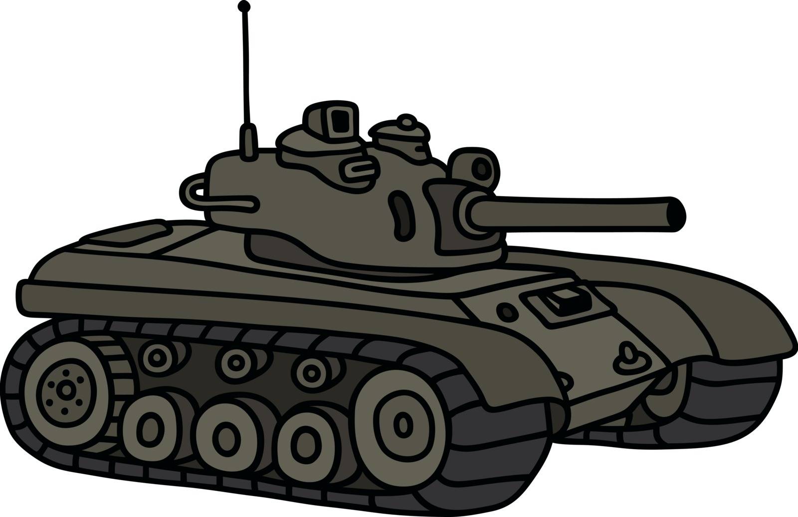 Hand drawing of a funny khaki tank