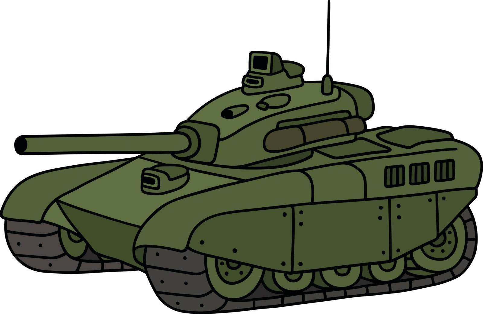 Hand drawing of a funny green heavy tank