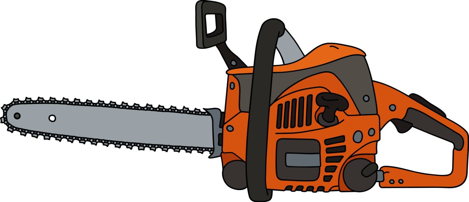 Hand drawing of an orange chainsaw