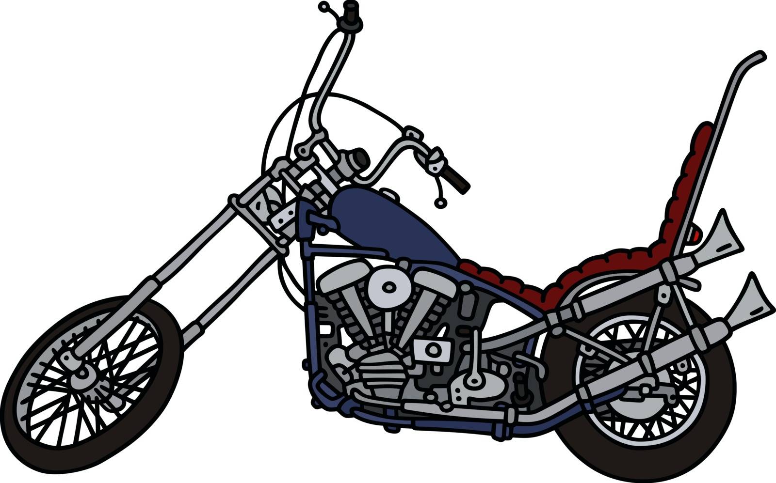 Hand drawing of a classic blue chopper