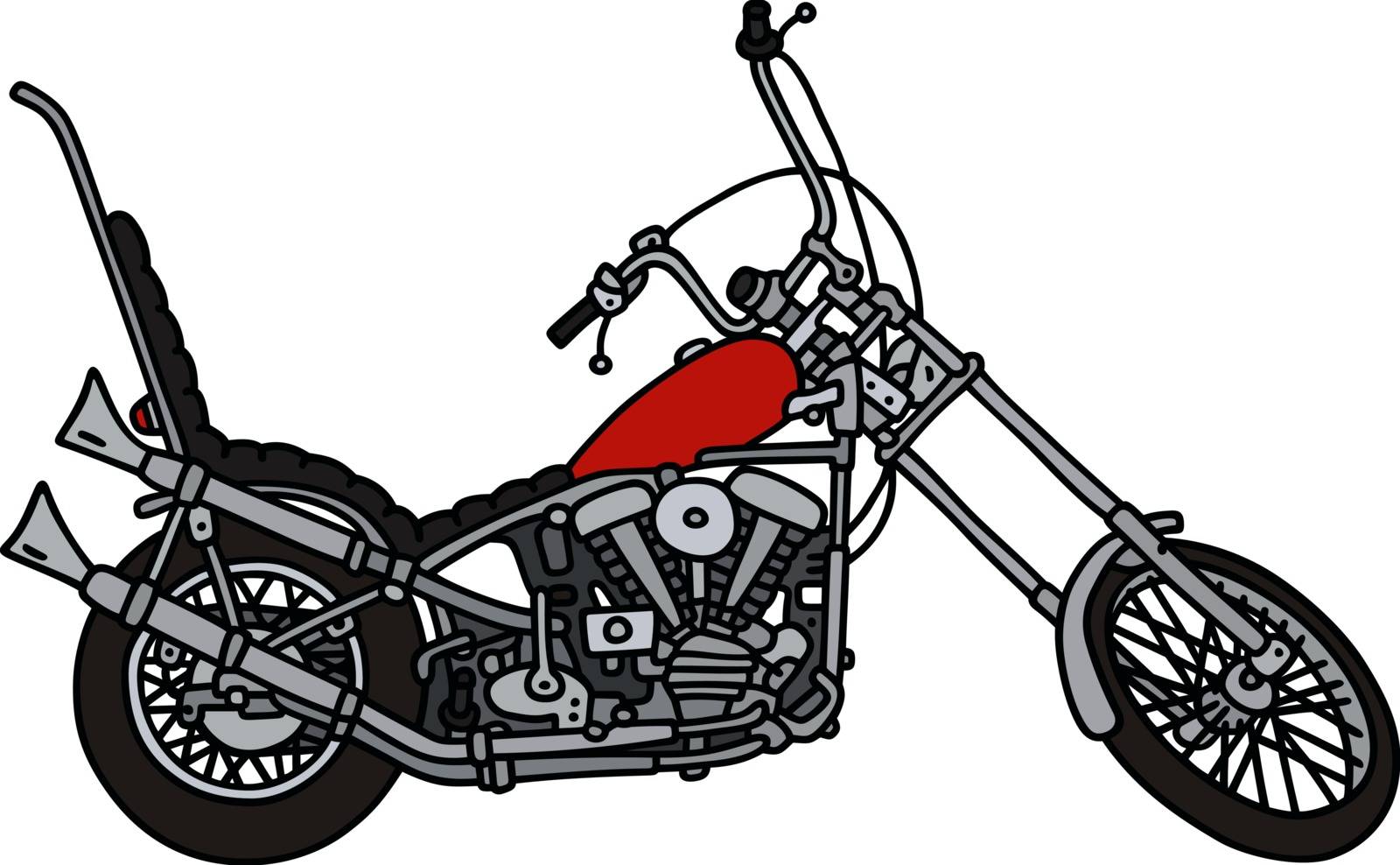 Hand drawing of a classic red chopper